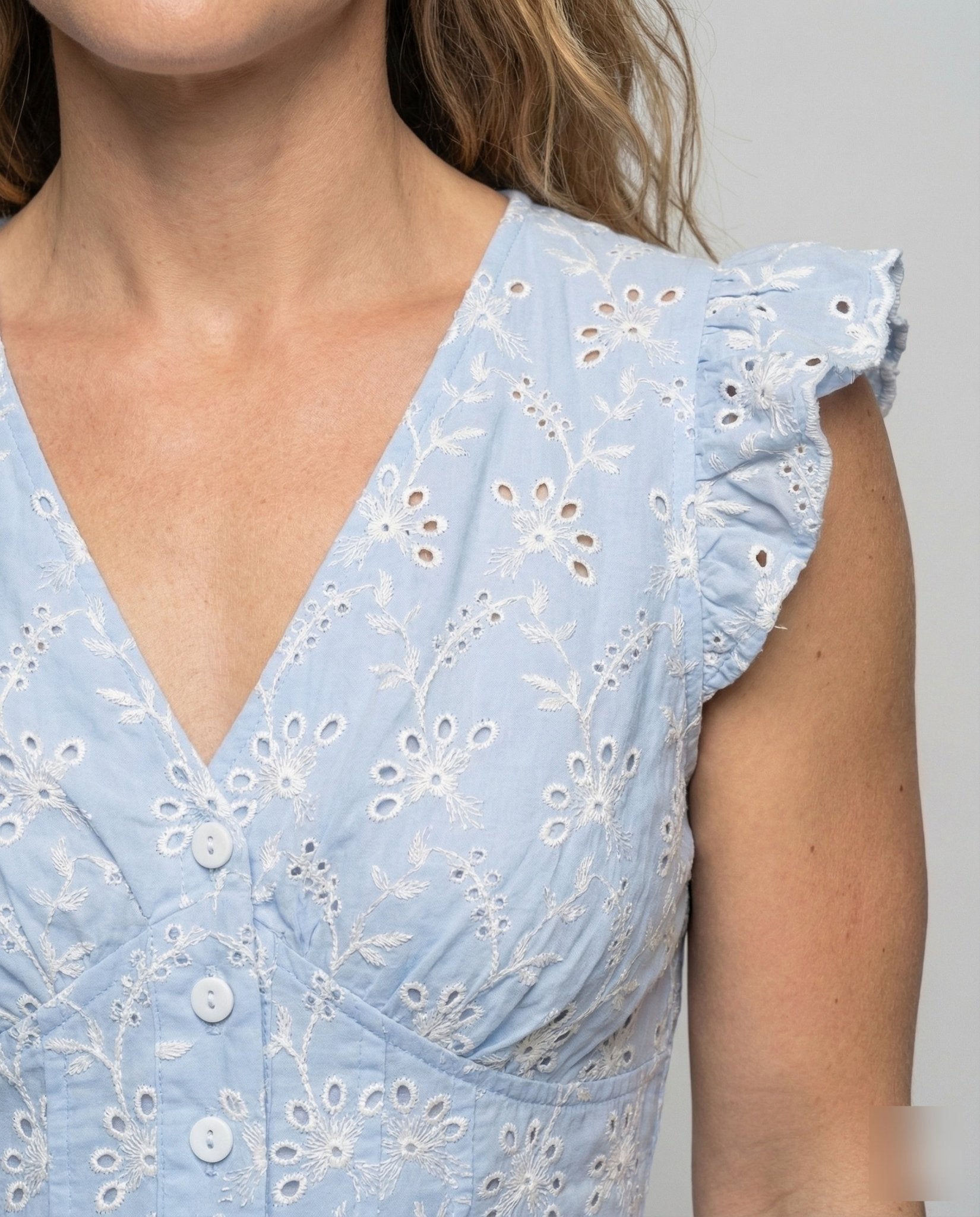 Women's Eyelet Embroidery Maxi Dress with Ruffle Skirt - Chichicherry