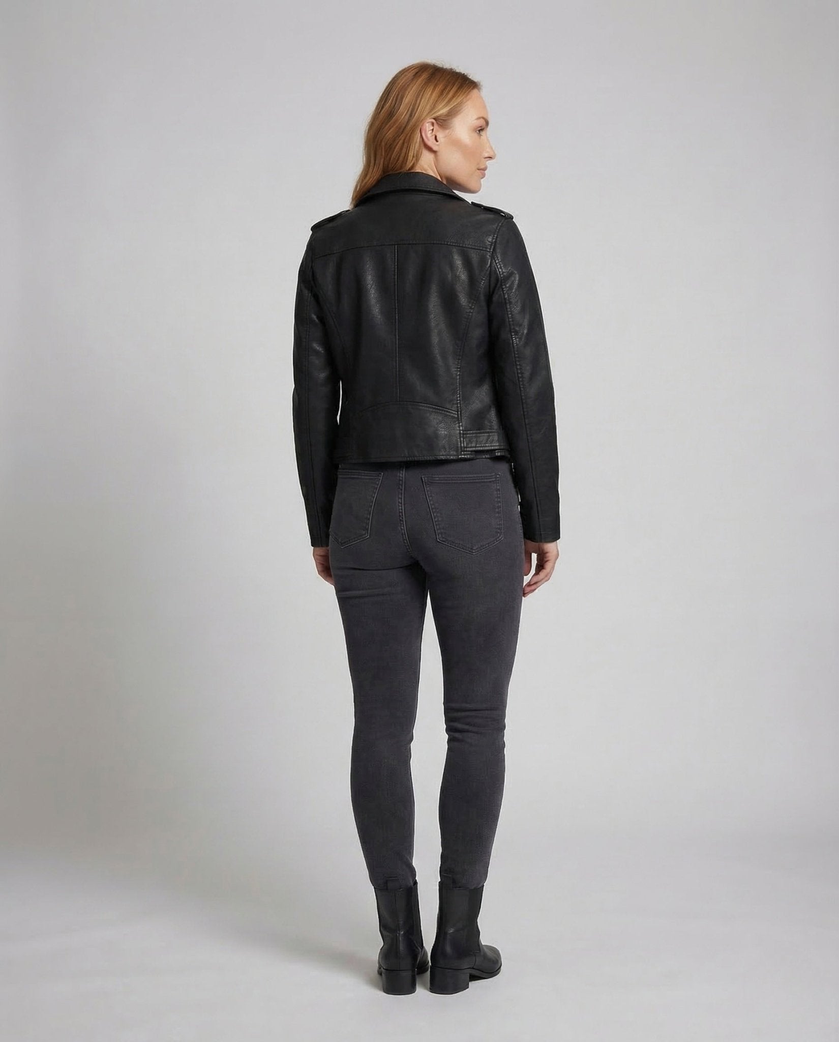 Womens Faux Leather Biker Jacket Belted - Chichicherry