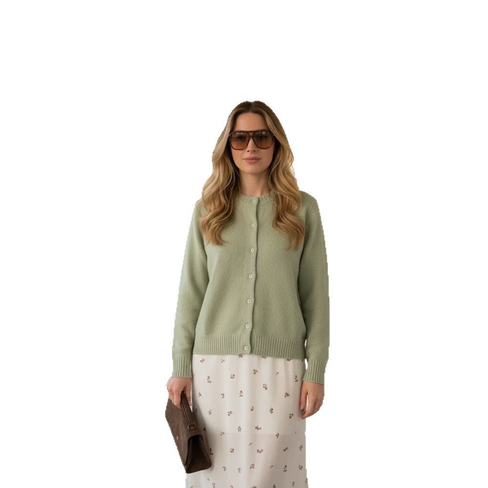 Women's fine-knit cardigan with round neck, continuous button placket & ribbed cuffs Chichicherry - Chichicherry