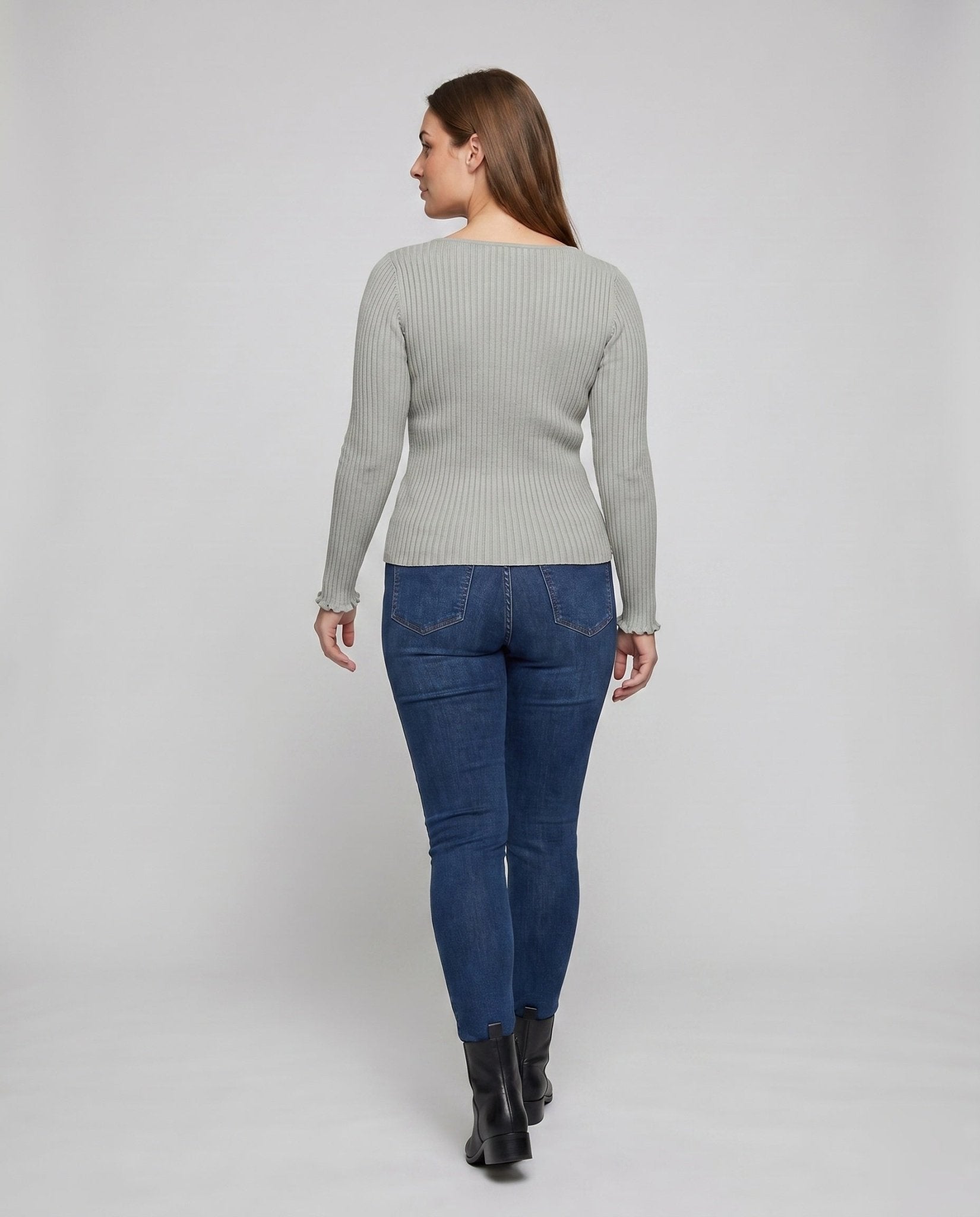 Women's fitted long-sleeve shirt with unique V-neck and refined strap details - Chichicherry