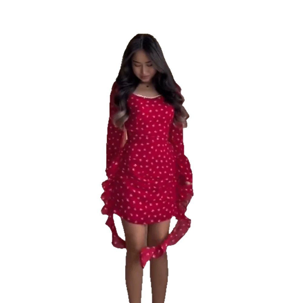 Women's Fitted Ruched Mini Dress with Square Neckline, Puff Sleeves, and Side Ruffle Ties Chichicherry - Chichicherry