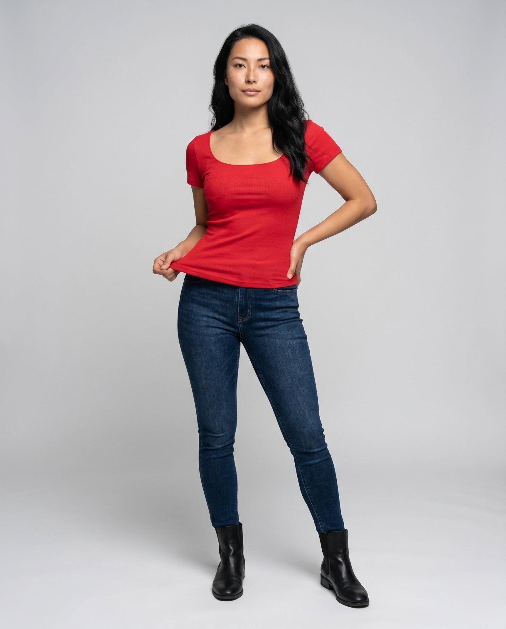 Women's Fitted Short Sleeve Shirt with Decorative Chest Pocket - Chichicherry