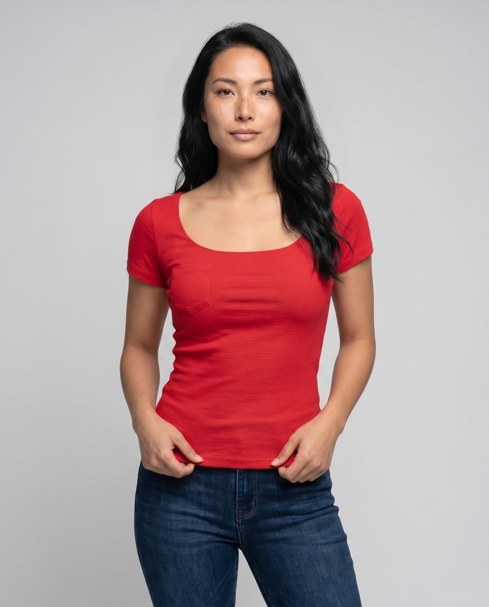Women's Fitted Short Sleeve Shirt with Decorative Chest Pocket - Chichicherry