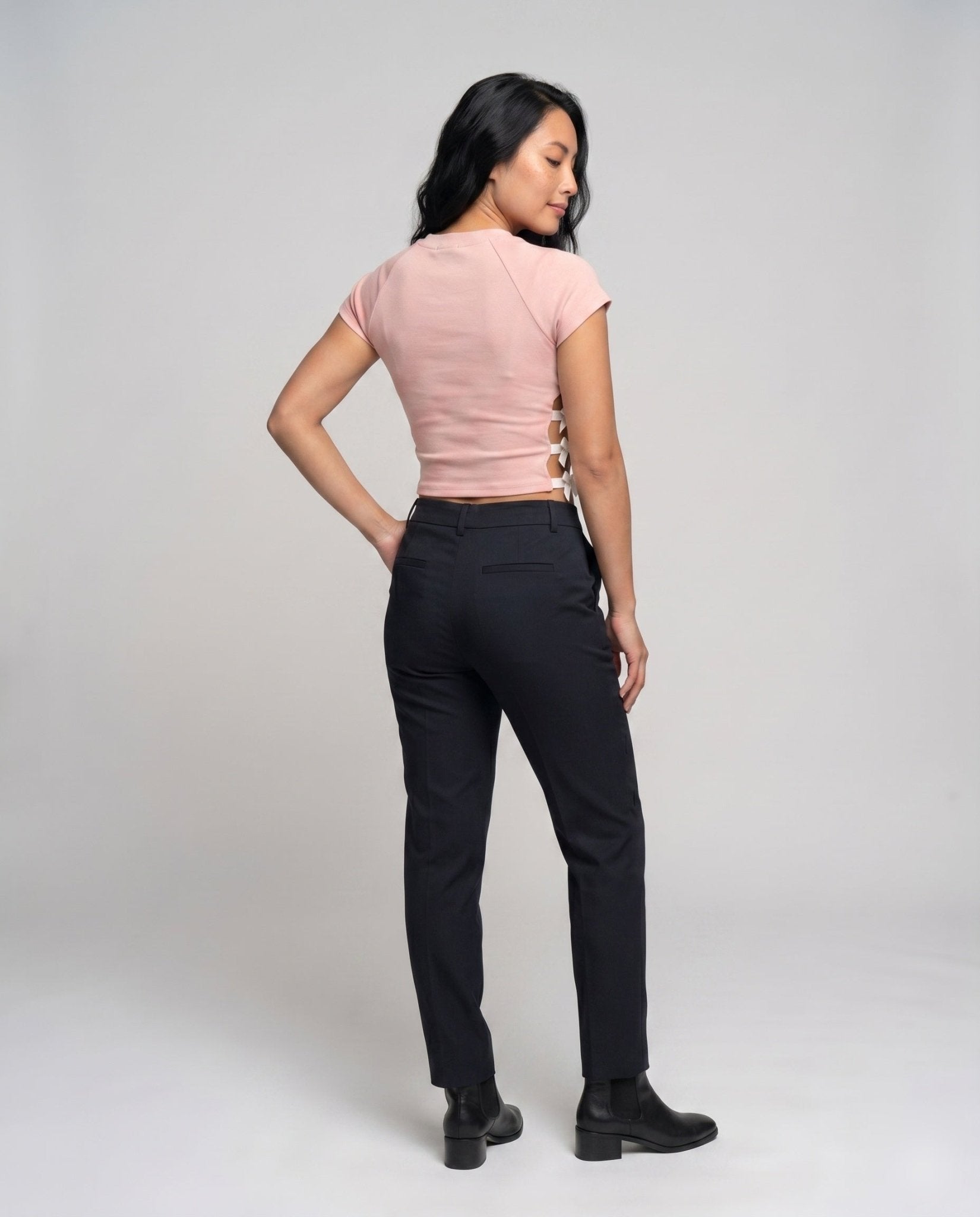 Women's fitted short sleeve shirt with decorative lacing - Chichicherry