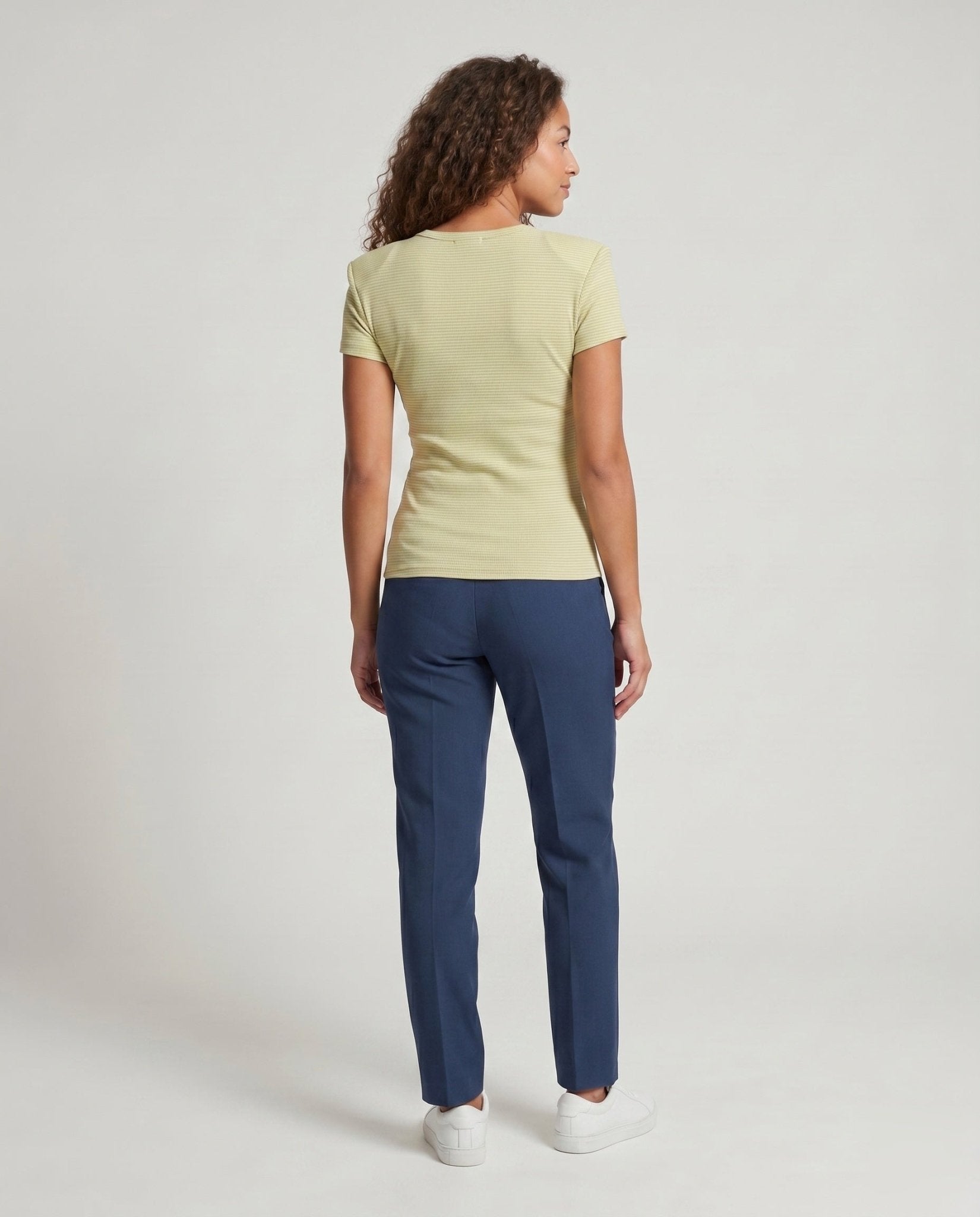 Women's fitted short-sleeve shirt with stylish lettering and fine stripes - Chichicherry