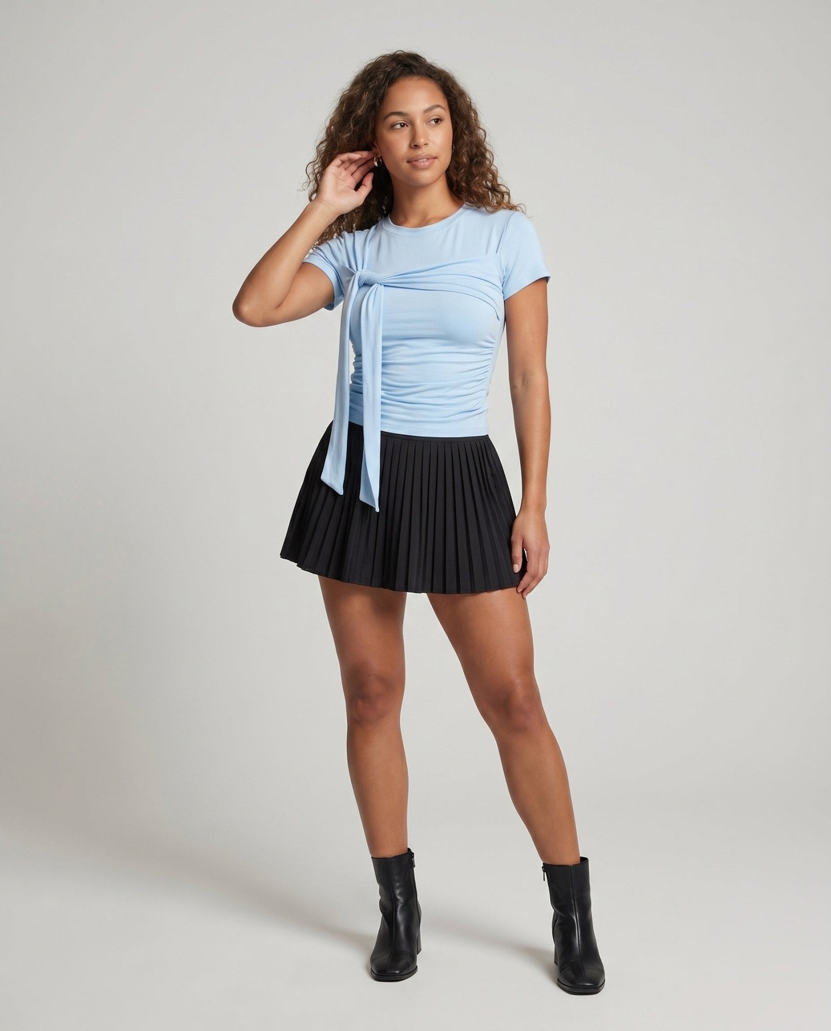 Women’s fitted wrap top with side knot and ruffle details - Chichicherry