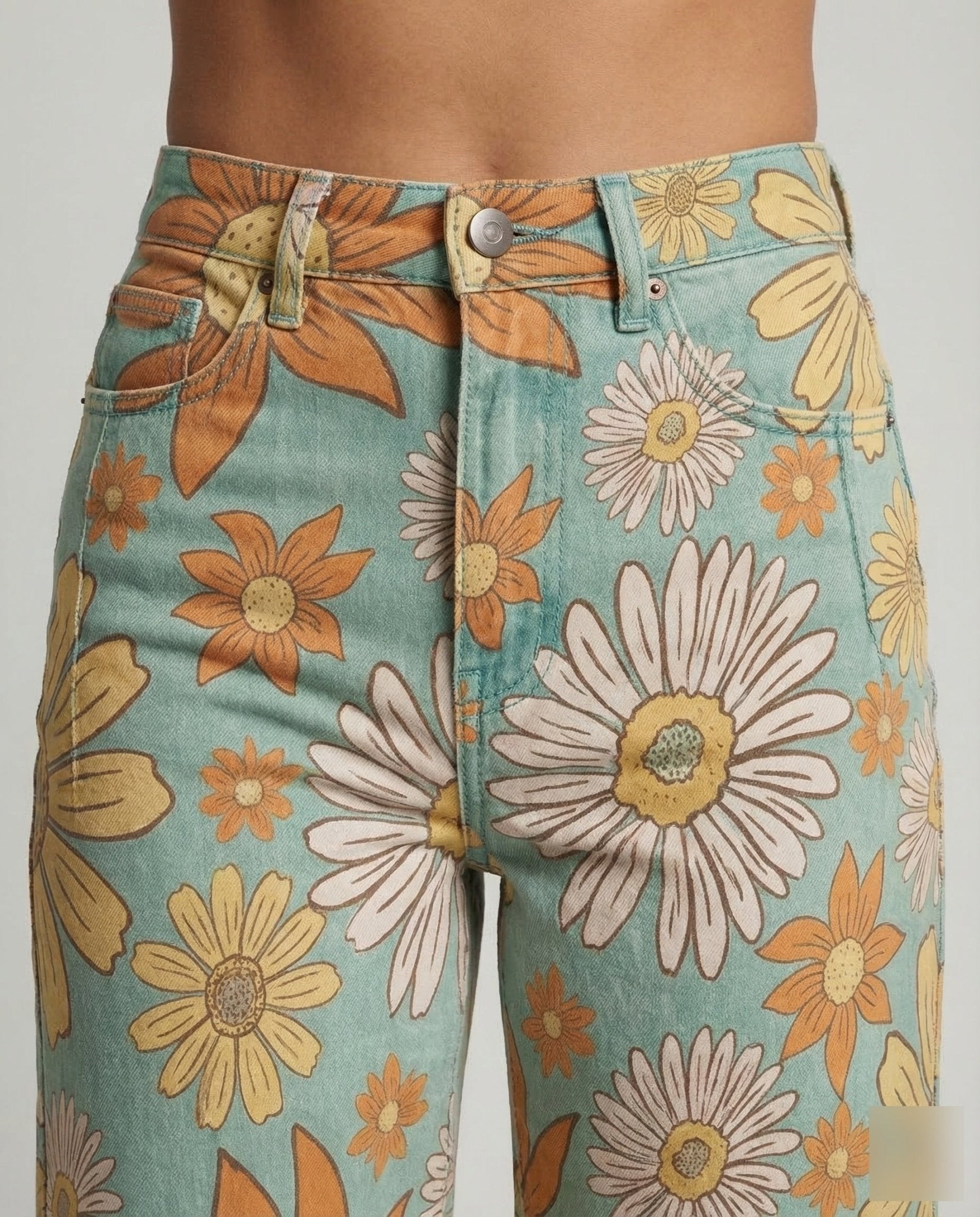 Women's Flared Jeans Floral - Chichicherry