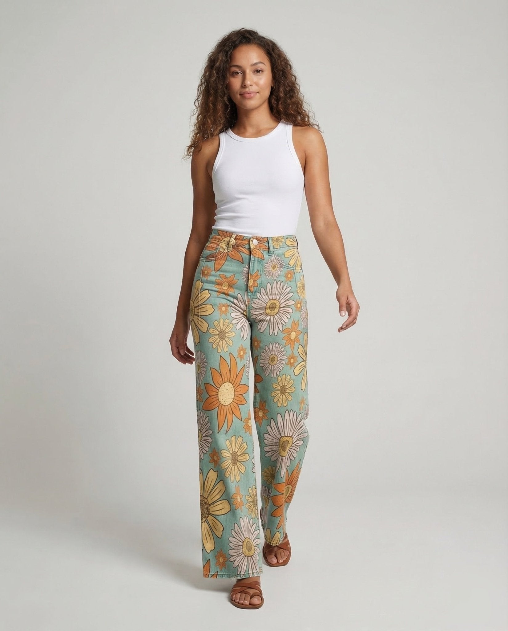 Women's Flared Jeans Floral - Chichicherry