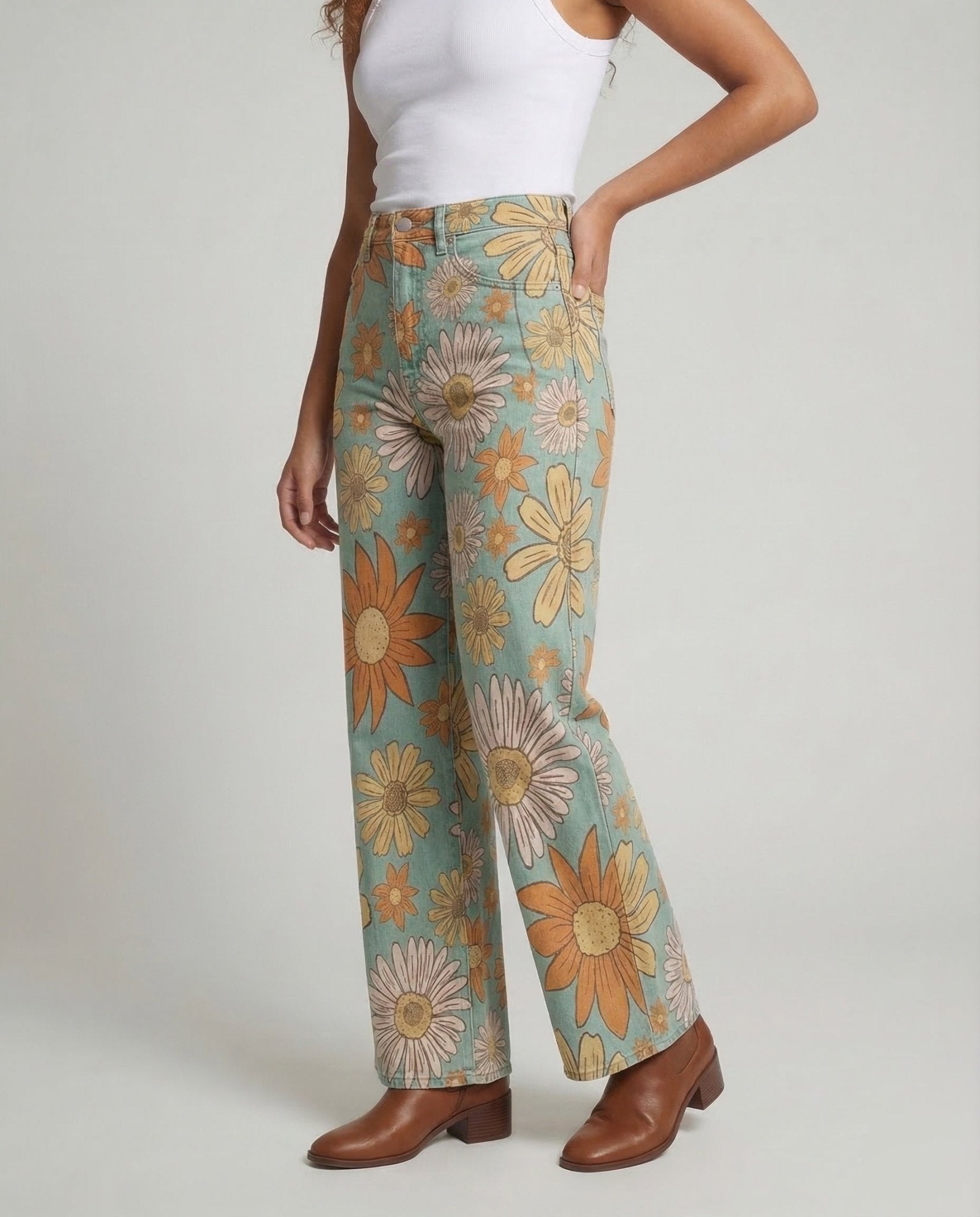 Women's Flared Jeans Floral - Chichicherry