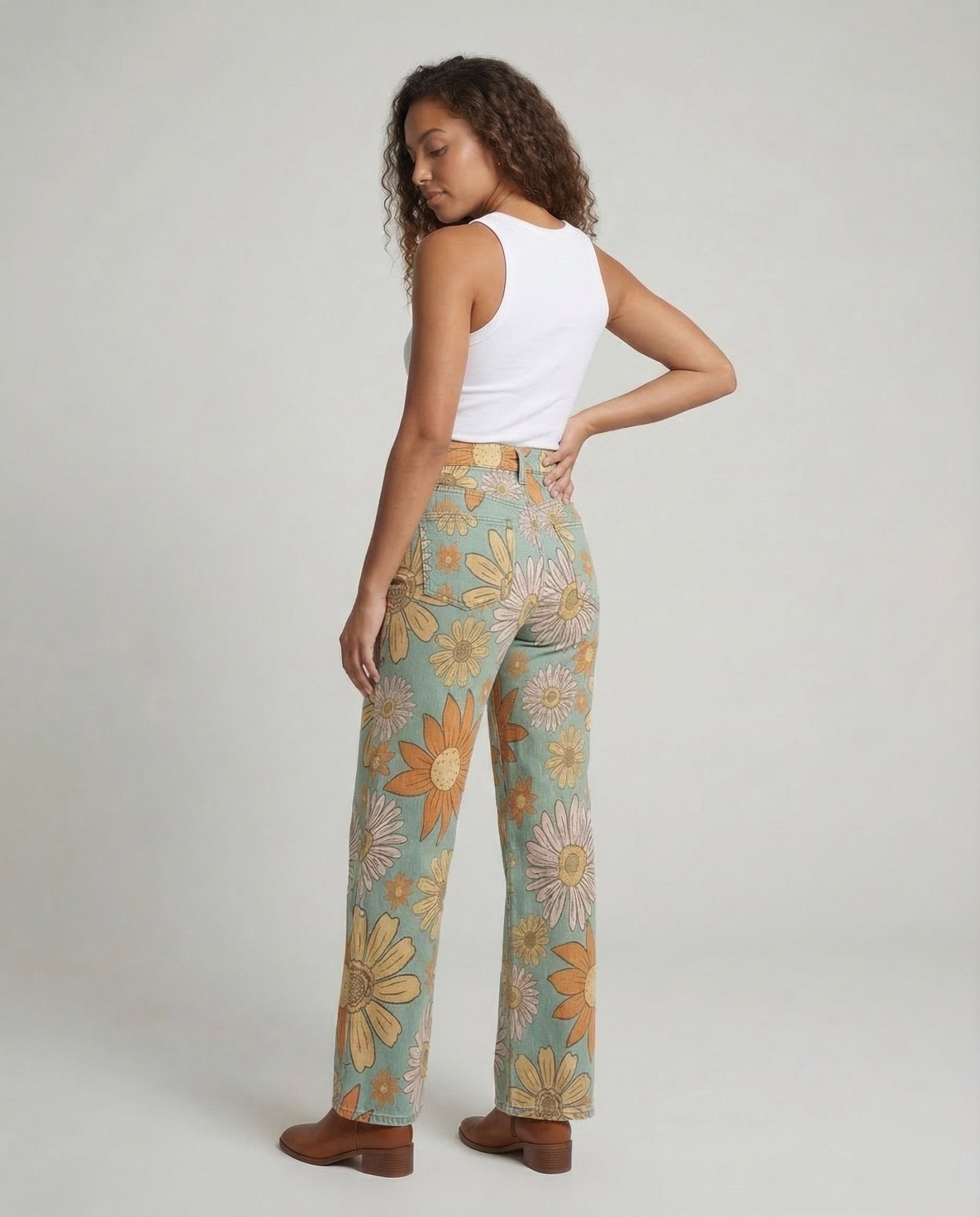 Women's Flared Jeans Floral - Chichicherry