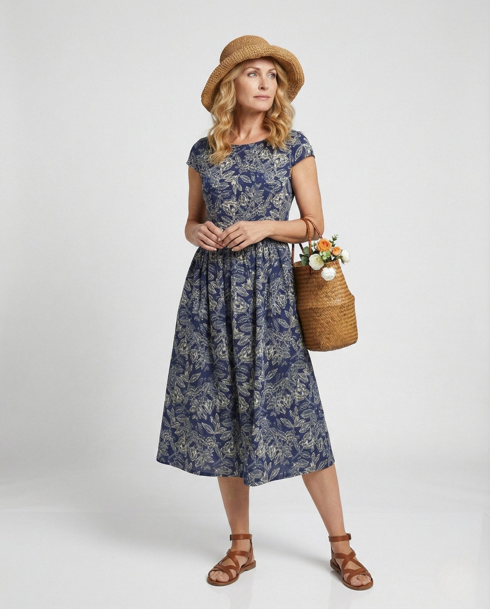Women's Floor-Length Beach Dress with Botanical Print - Chichicherry