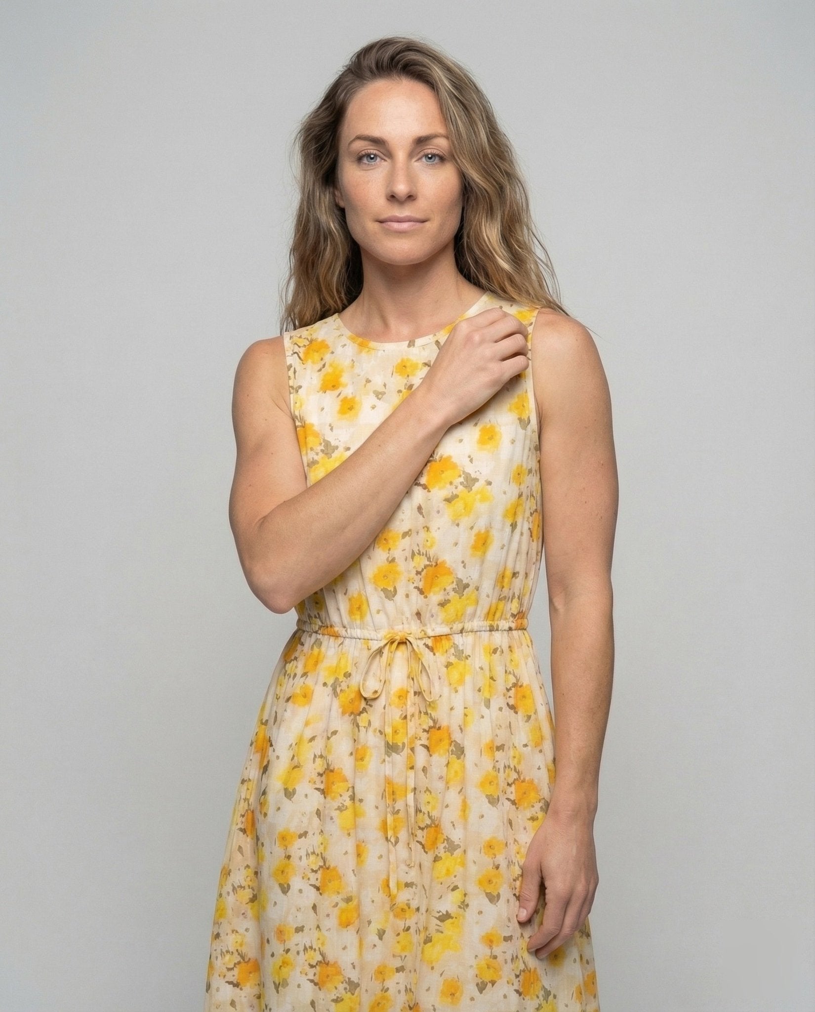 Women’s Floral Midi Dress with Drawstring Waist - Chichicherry