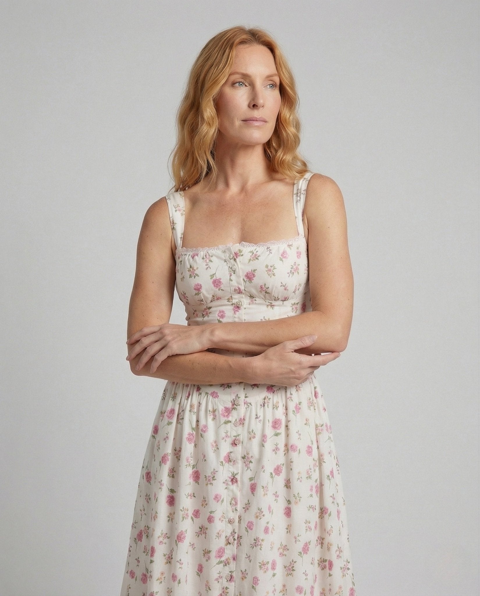 Women's Floral Midi Dress with Empire Waist - Chichicherry
