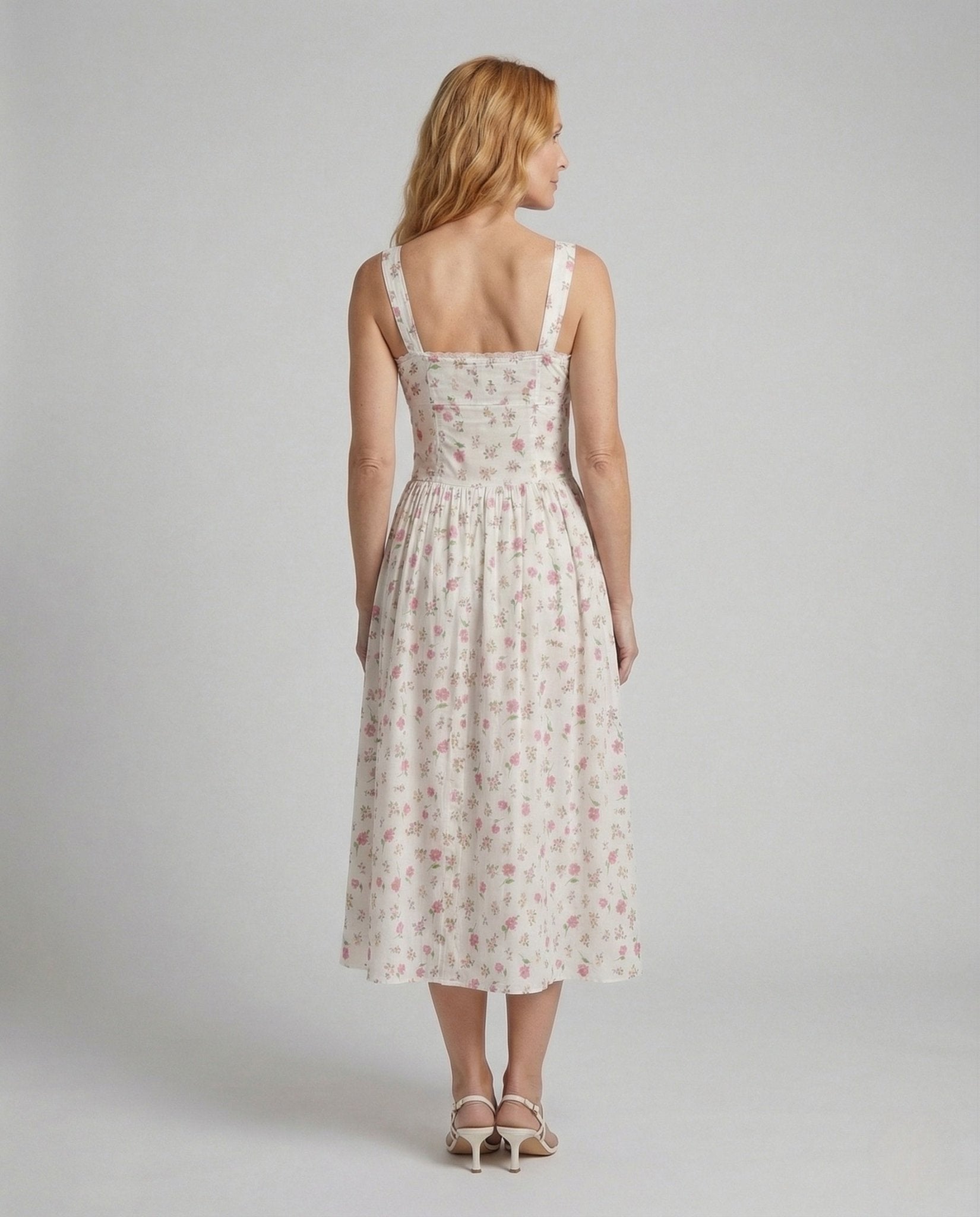 Women's Floral Midi Dress with Empire Waist - Chichicherry