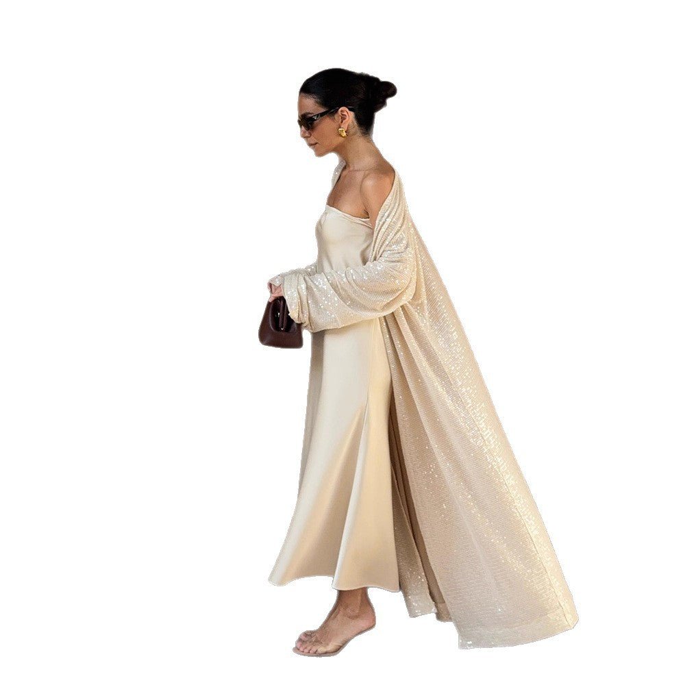 Women's flowing satin dress in bias cut with spaghetti straps Chichicherry - Chichicherry