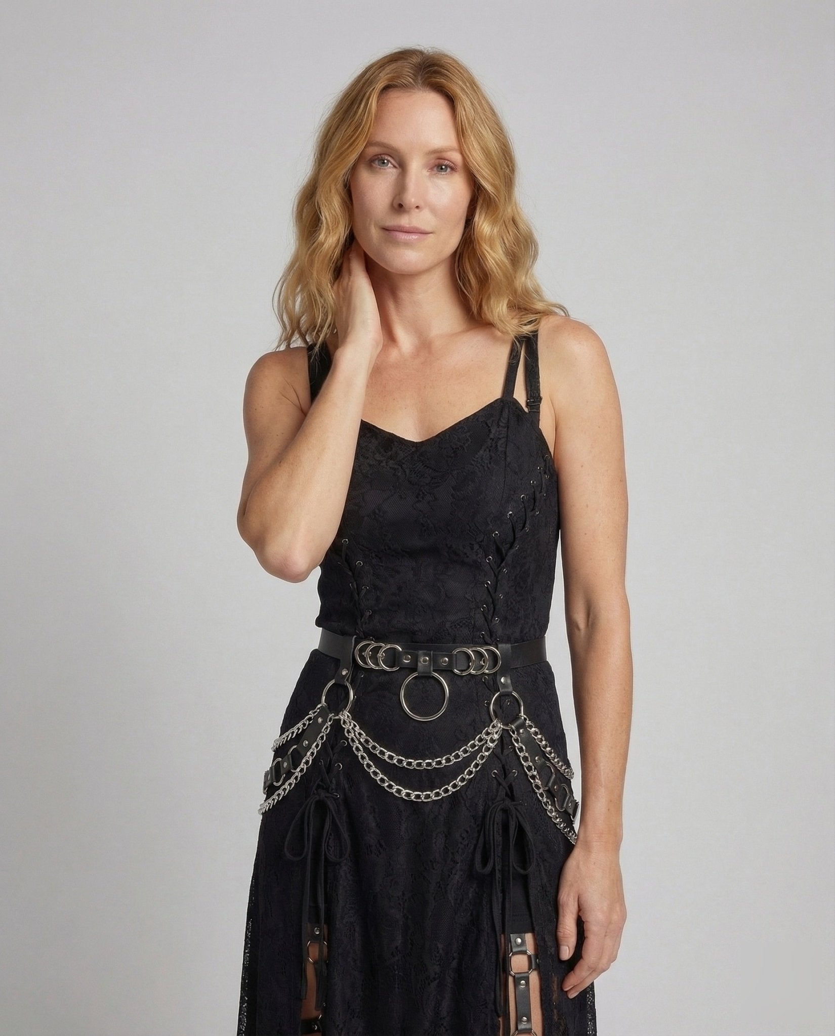 Women's Gothic Mini Dress Lace O Ring - Chichicherry