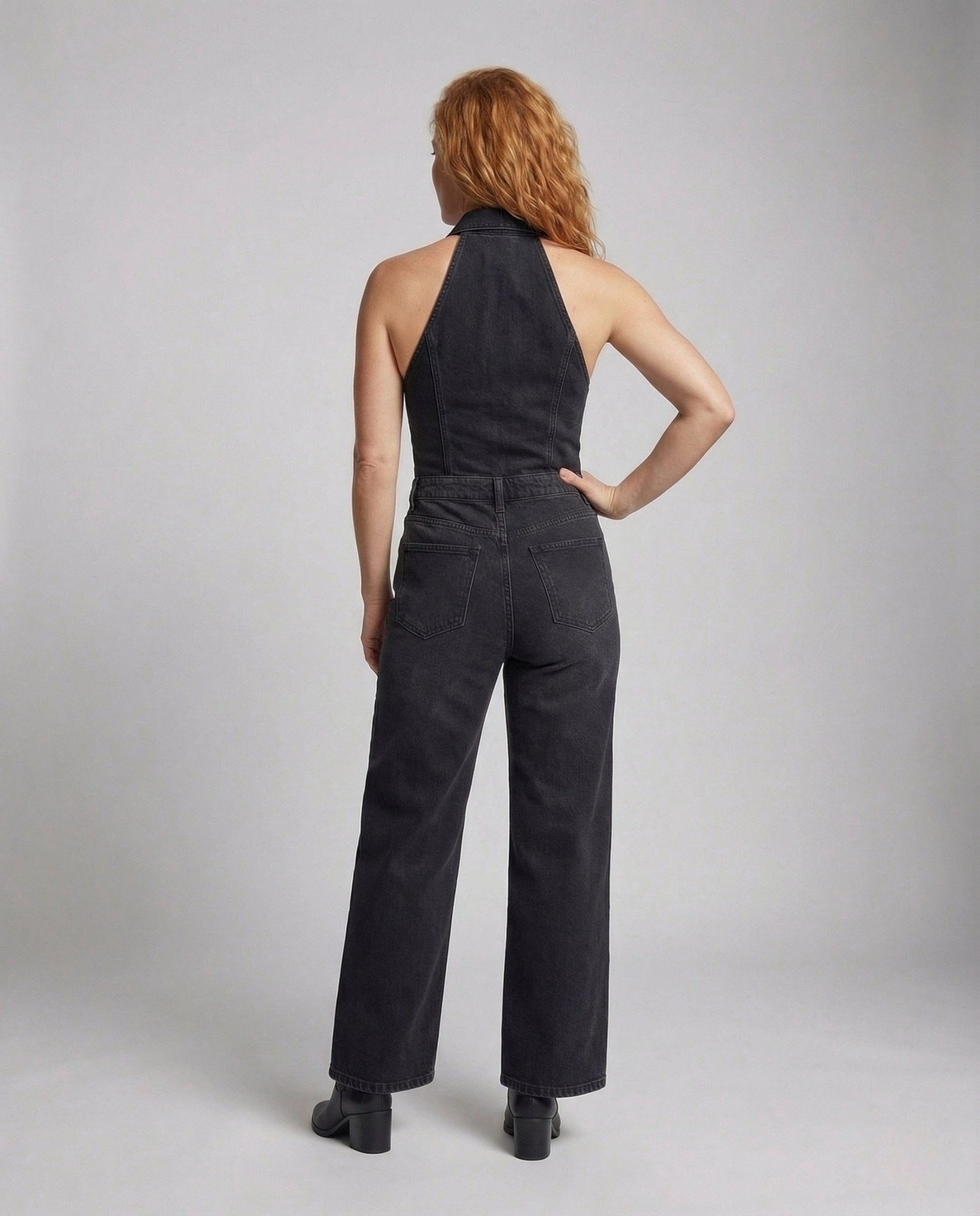 Women’s Halter Jeans Overall Tailored with Wide Leg - Chichicherry