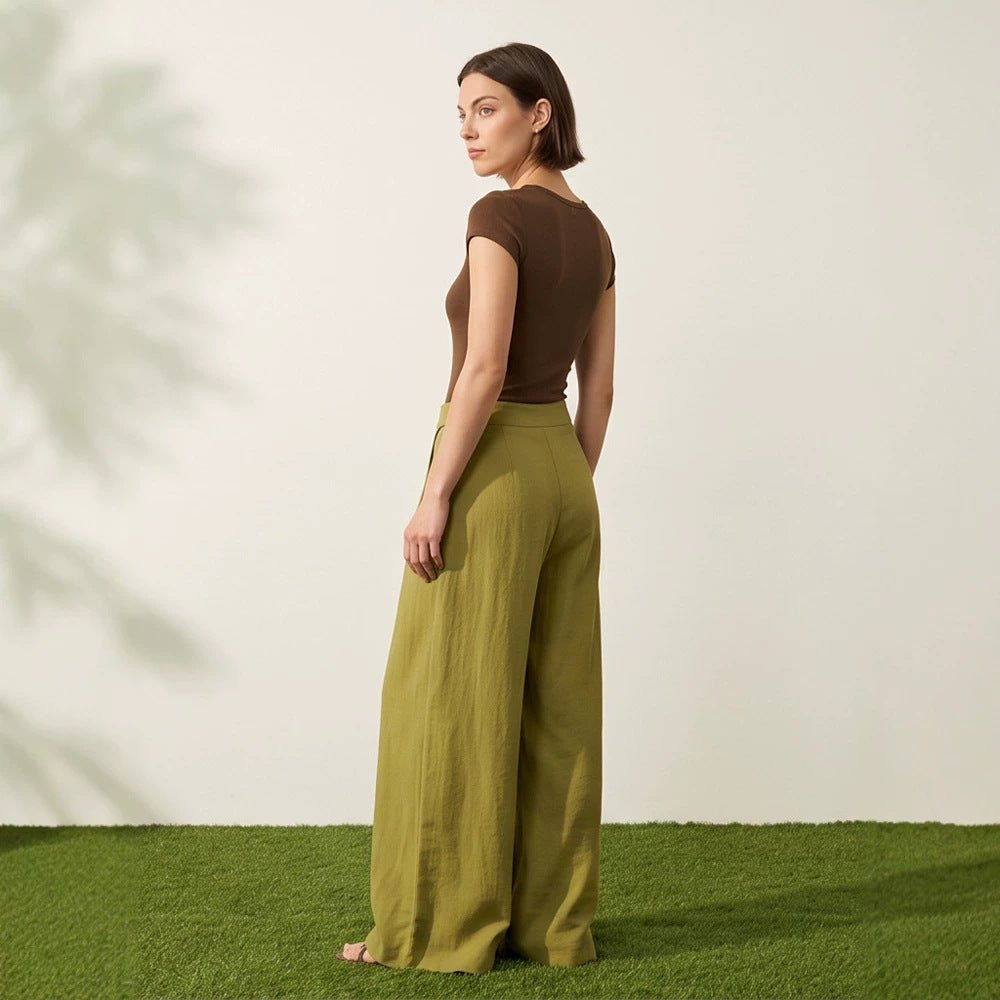 Women's High-Waist Wrap Palazzo Pants with Wide Leg and Flowing Linen Look Chichicherry - Chichicherry