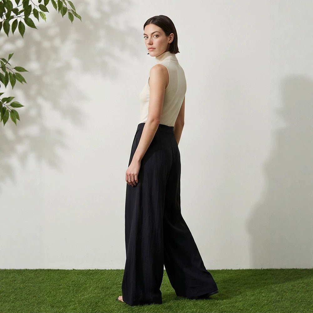 Women's High-Waist Wrap Palazzo Pants with Wide Leg and Flowing Linen Look Chichicherry - Chichicherry