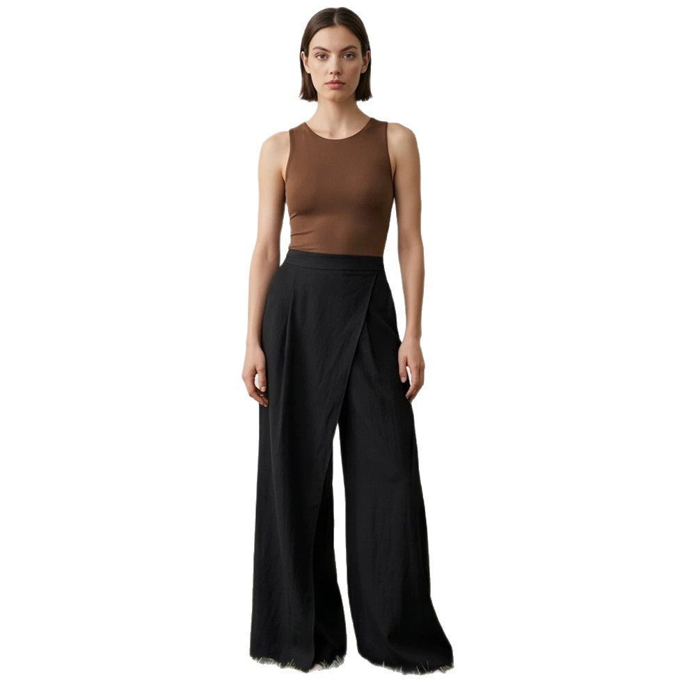 Women's High-Waist Wrap Palazzo Pants with Wide Leg and Flowing Linen Look Chichicherry - Chichicherry