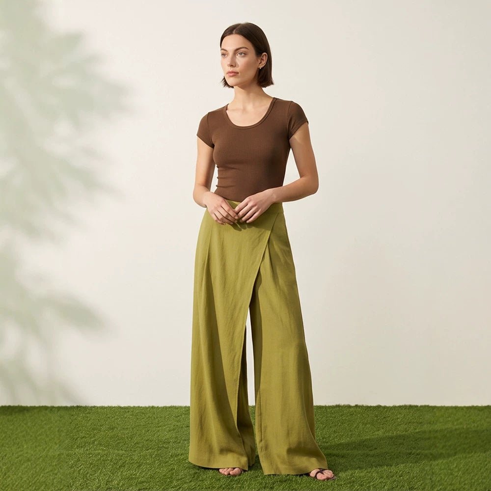 Women's High-Waist Wrap Palazzo Pants with Wide Leg and Flowing Linen Look Chichicherry - Chichicherry