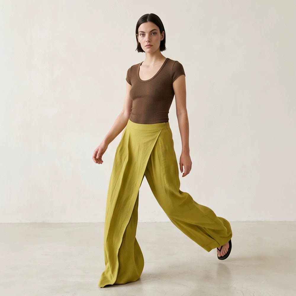 Women's High-Waist Wrap Palazzo Pants with Wide Leg and Flowing Linen Look Chichicherry - Chichicherry
