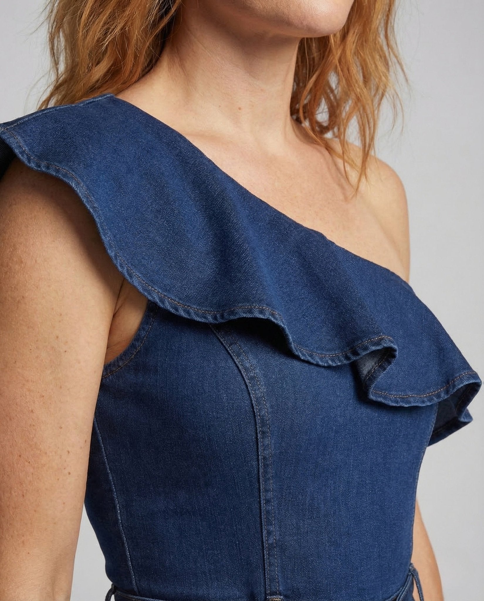 Women's Jeans Jumpsuit Ruffle Neckline Flare - Chichicherry