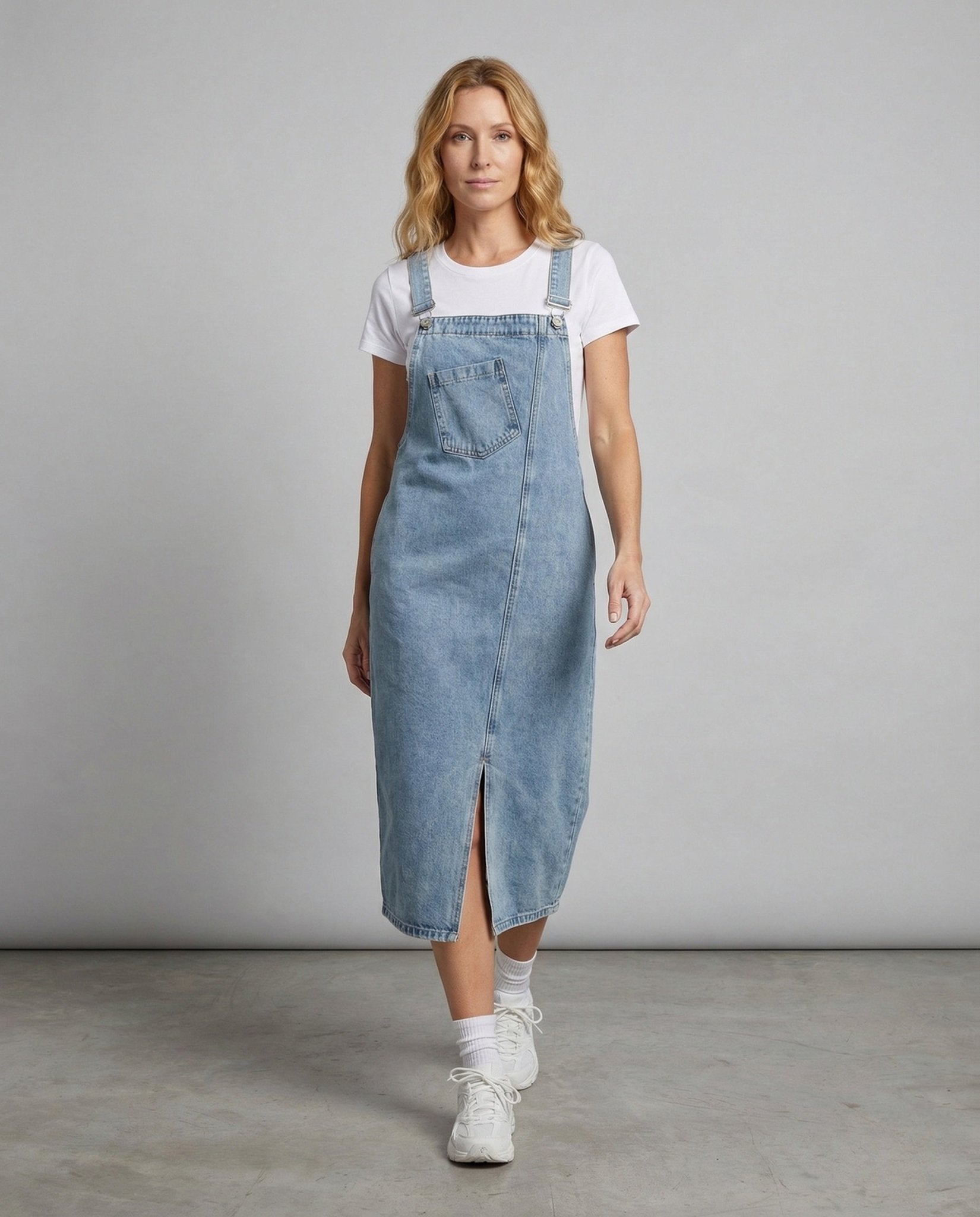 Women's Jeans Overall Dress with Chest Pocket - Chichicherry