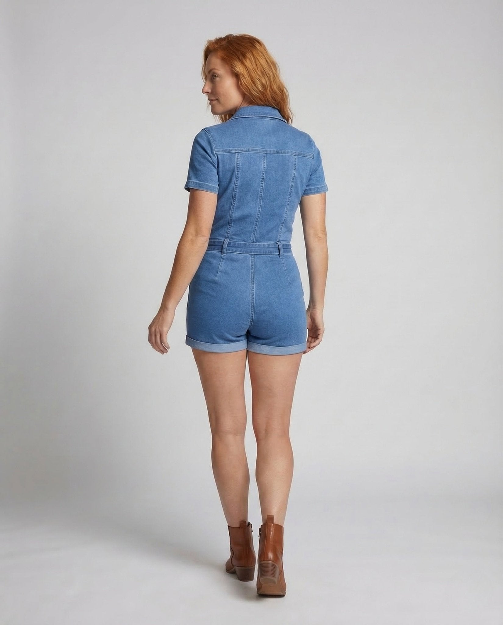 Women’s Jeans Overall Short Sleeve Belt - Chichicherry