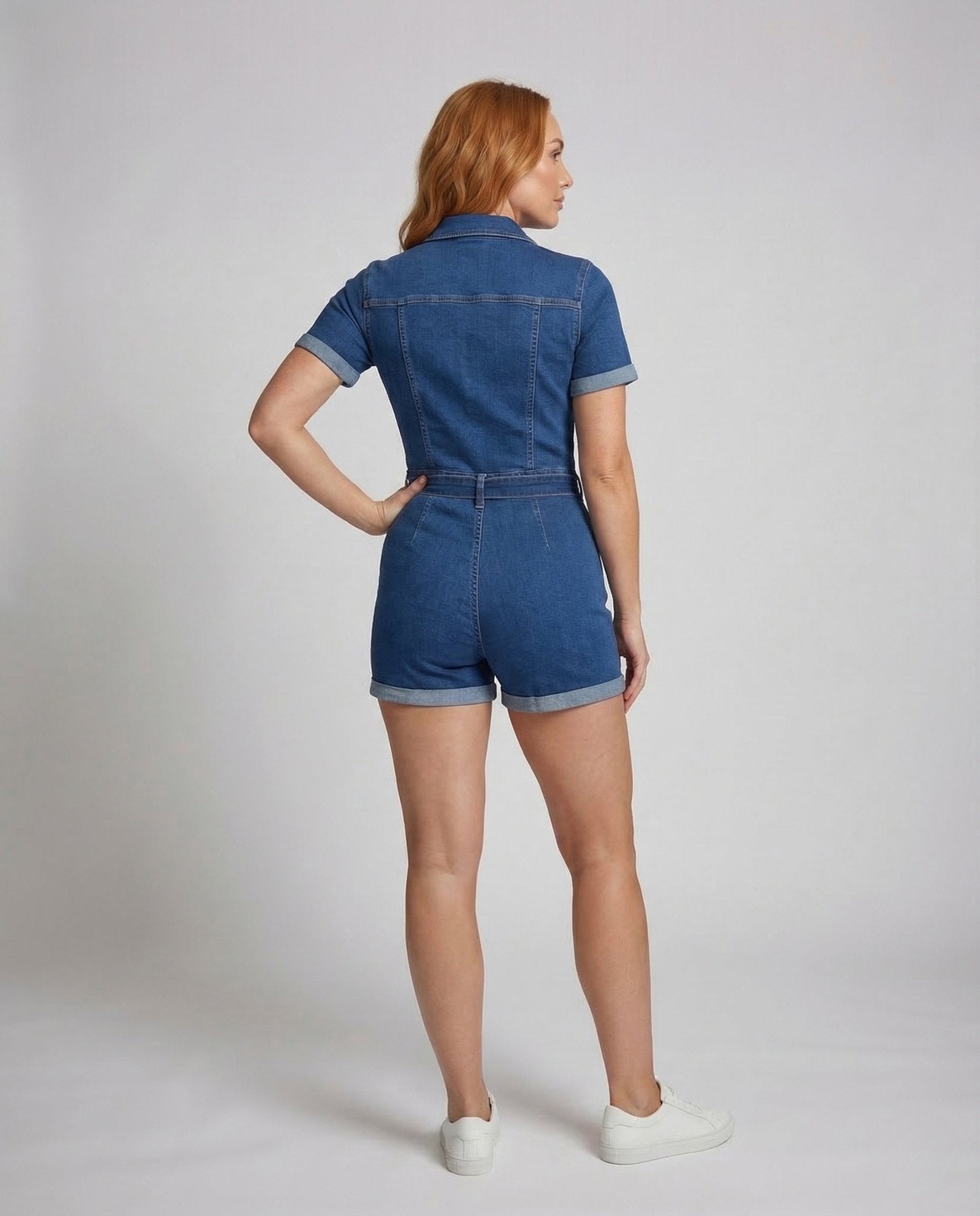 Women's Jeans Overall Short Sleeve Belt - Chichicherry