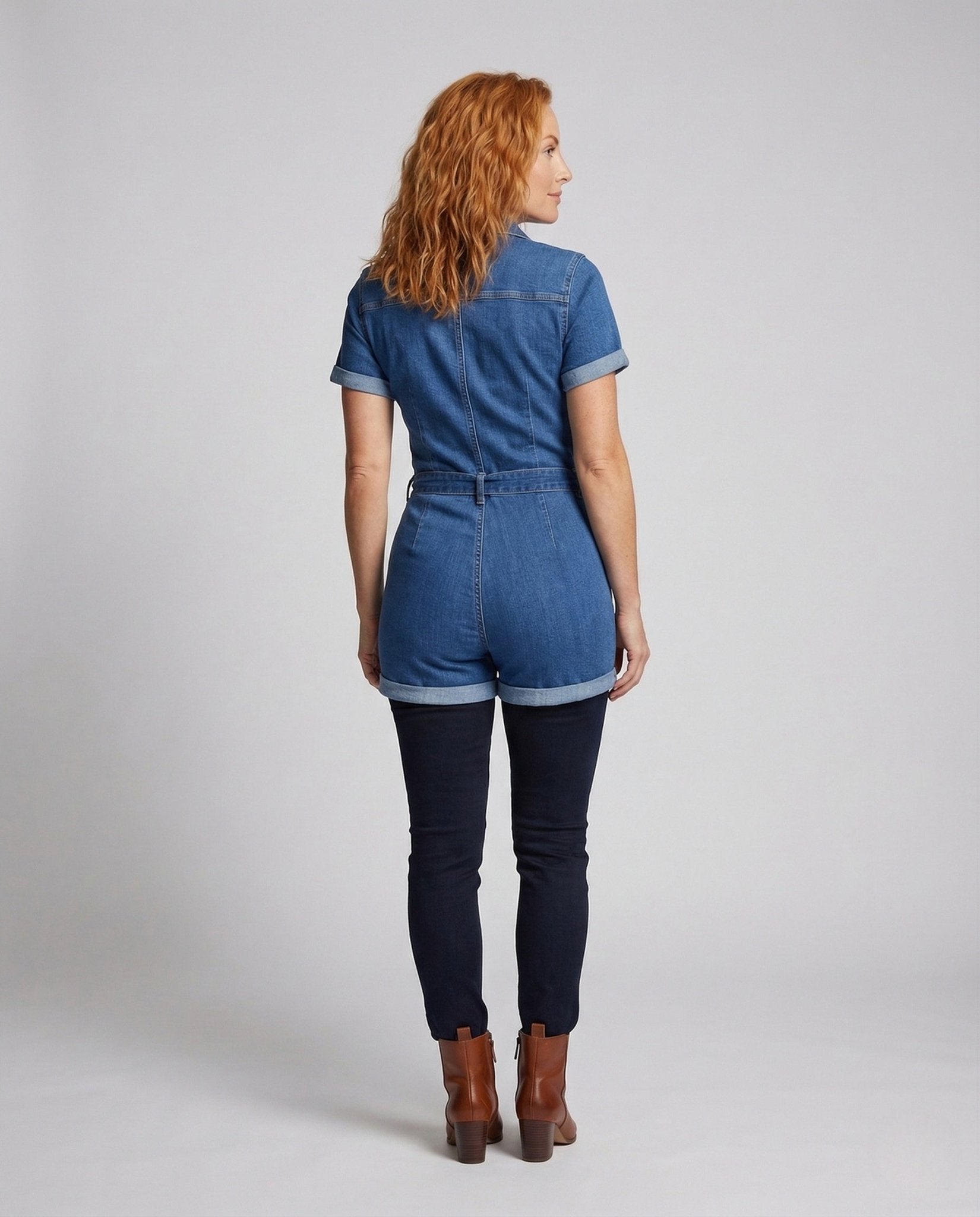 Women's jeans overall with tie belt - Chichicherry
