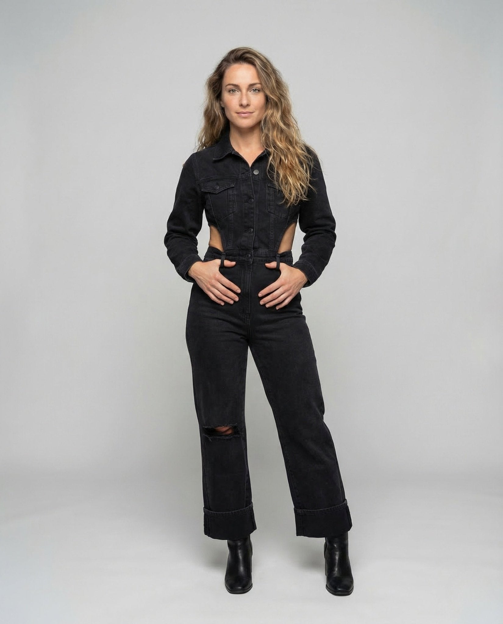 Women's Jeans Set Short Jacket Wide Pants - Chichicherry