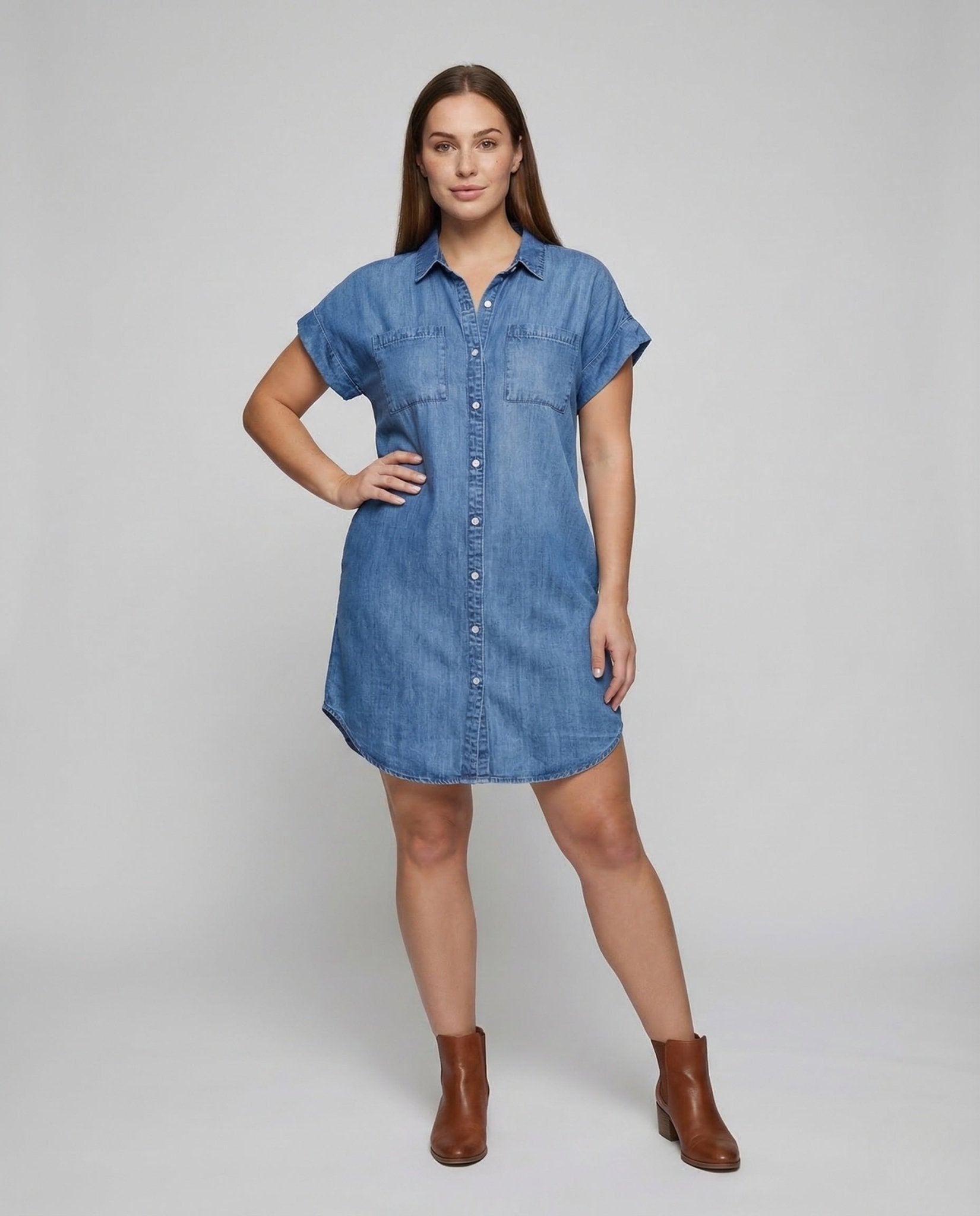 Women's jeans shirt dress pockets - Chichicherry