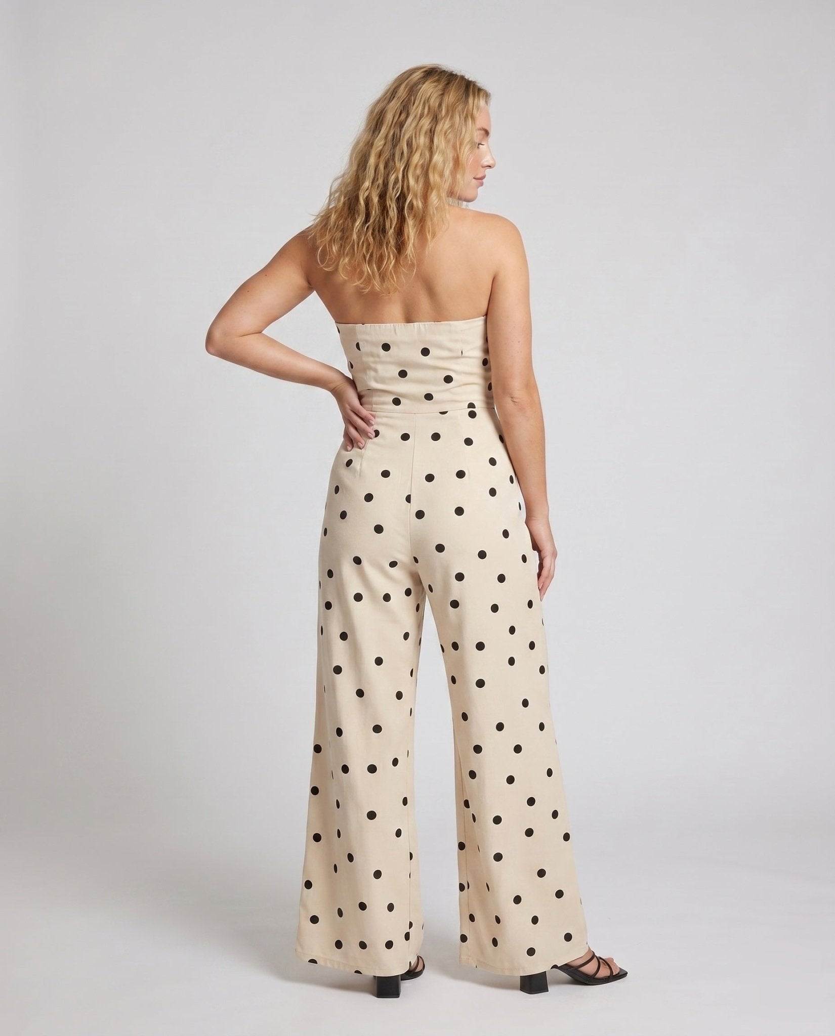 Women’s jumpsuit with off-shoulder design and timeless polka dot pattern - Chichicherry