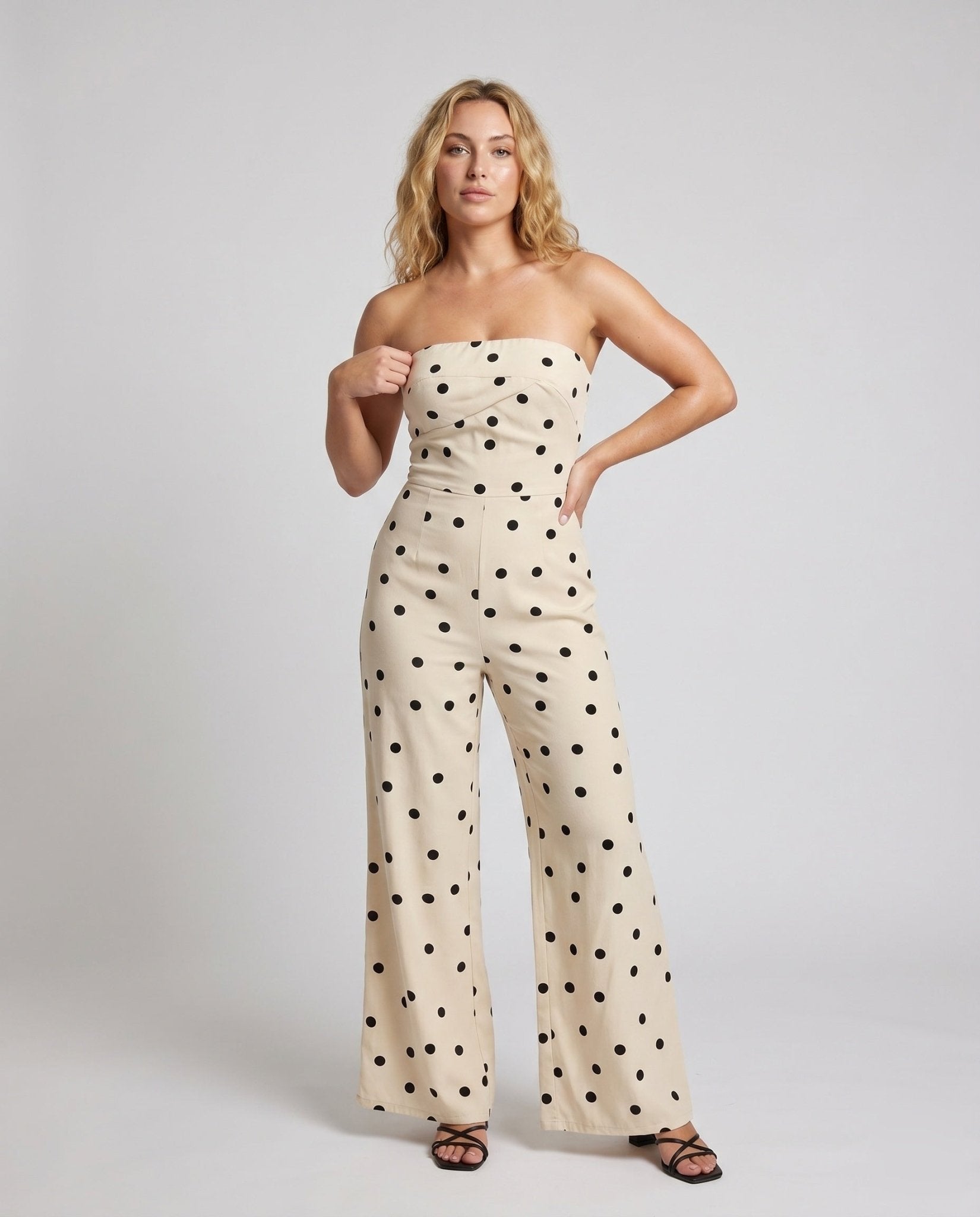 Women’s jumpsuit with off-shoulder design and timeless polka dot pattern - Chichicherry