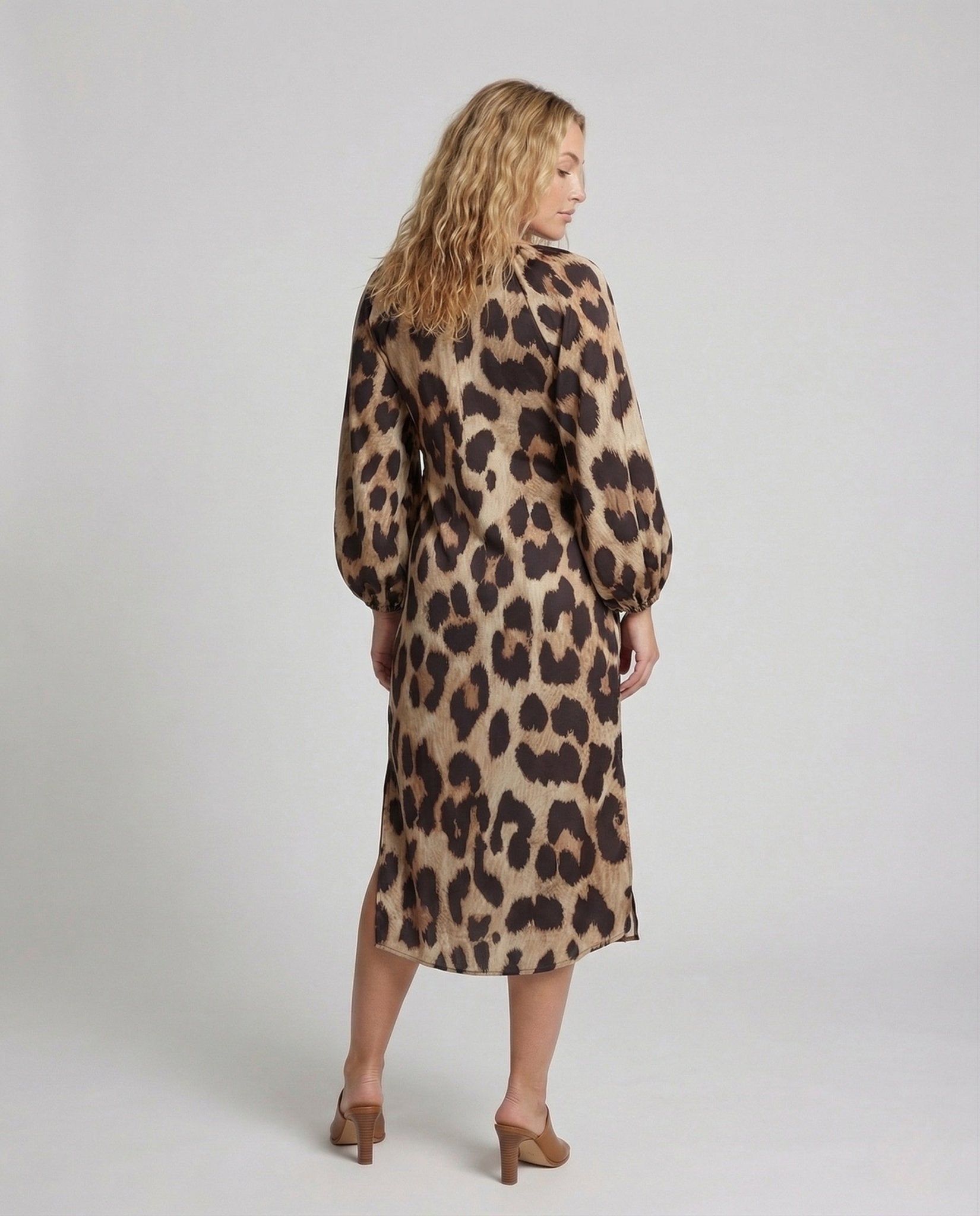 Women's Kaftan Midi Dress Leopard Print - Chichicherry