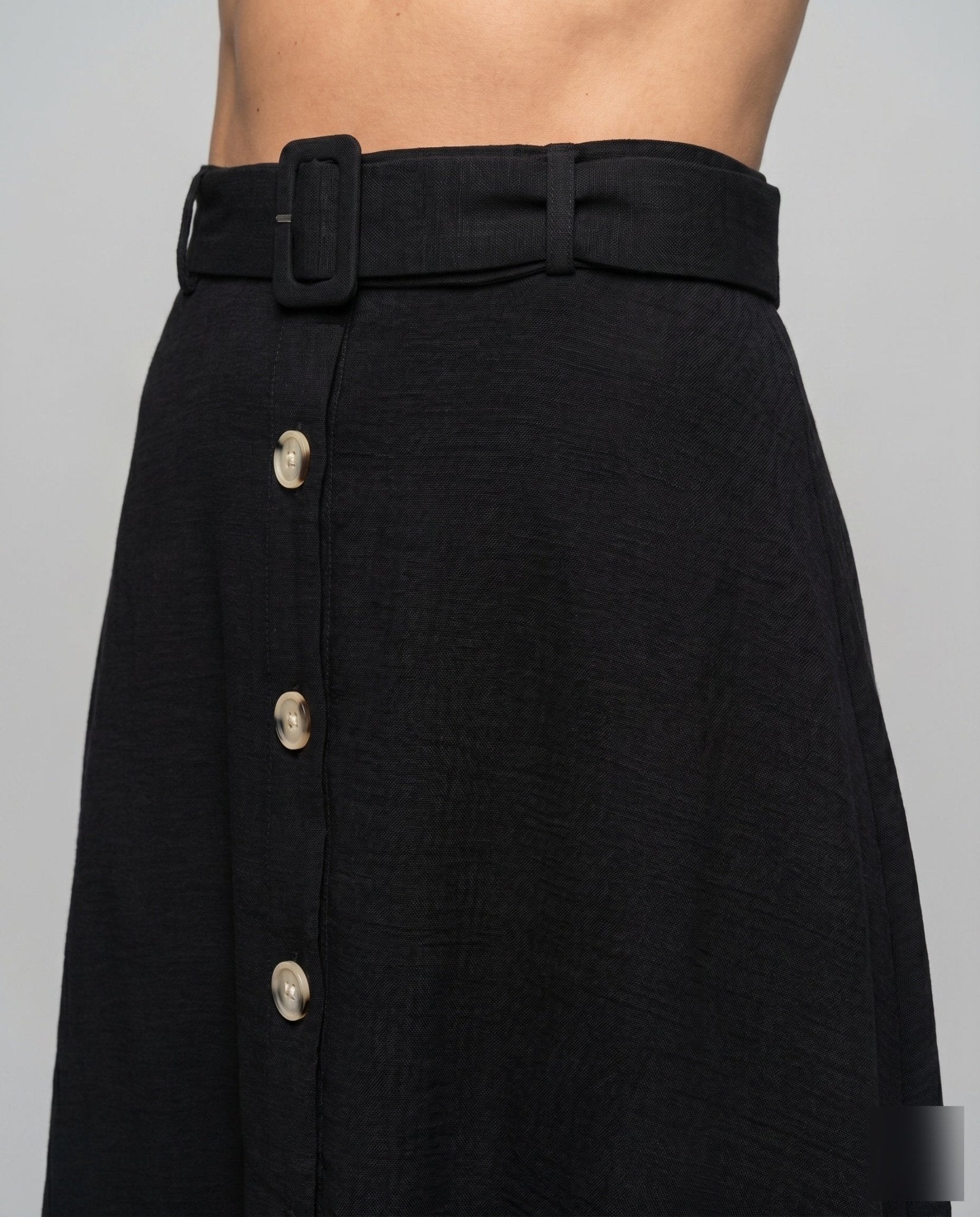 Women's Knee-Length Skirt with Side Slit and Button Details - Chichicherry
