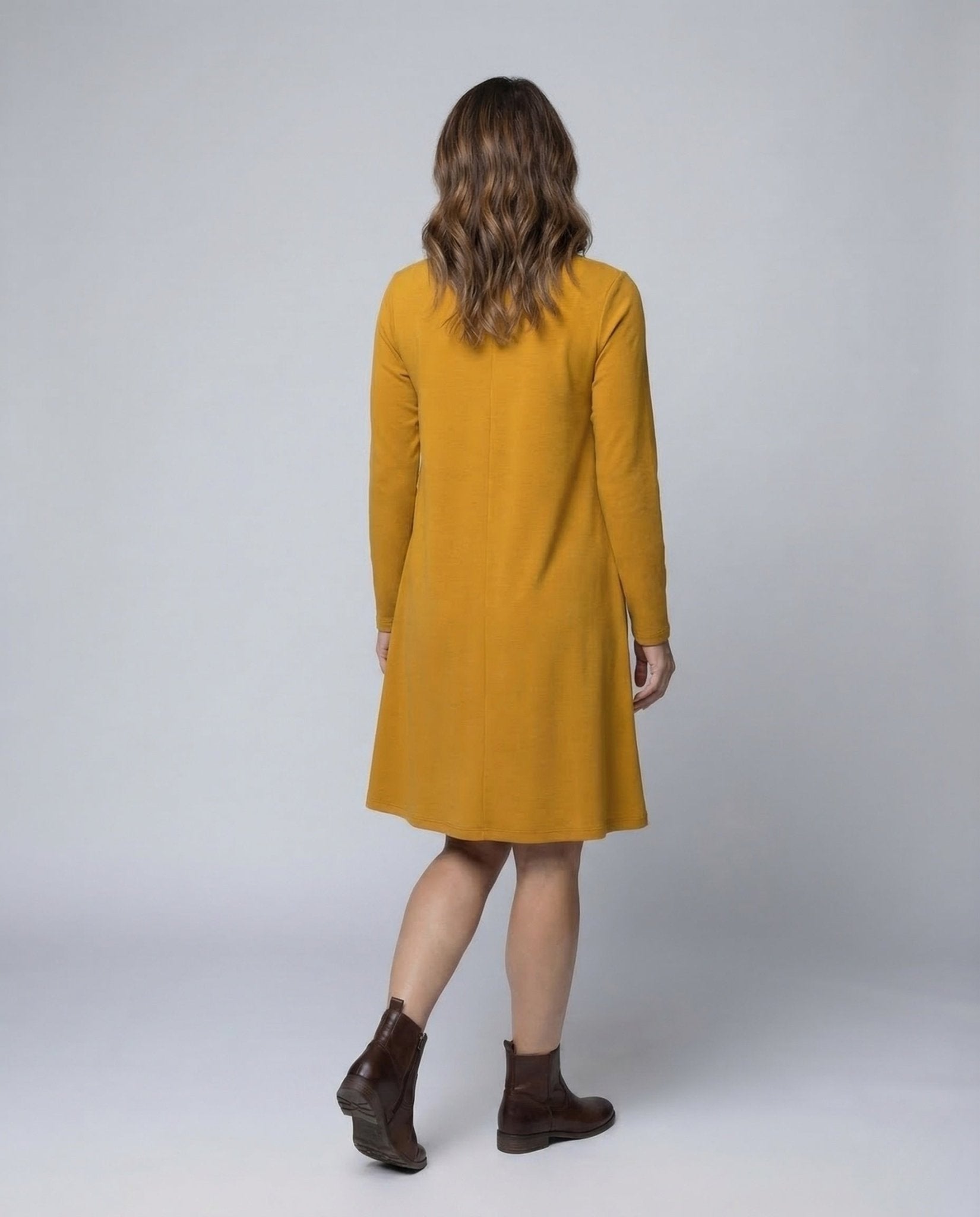 Women’s Knit Dress A - Line Long Sleeve Pockets - Chichicherry