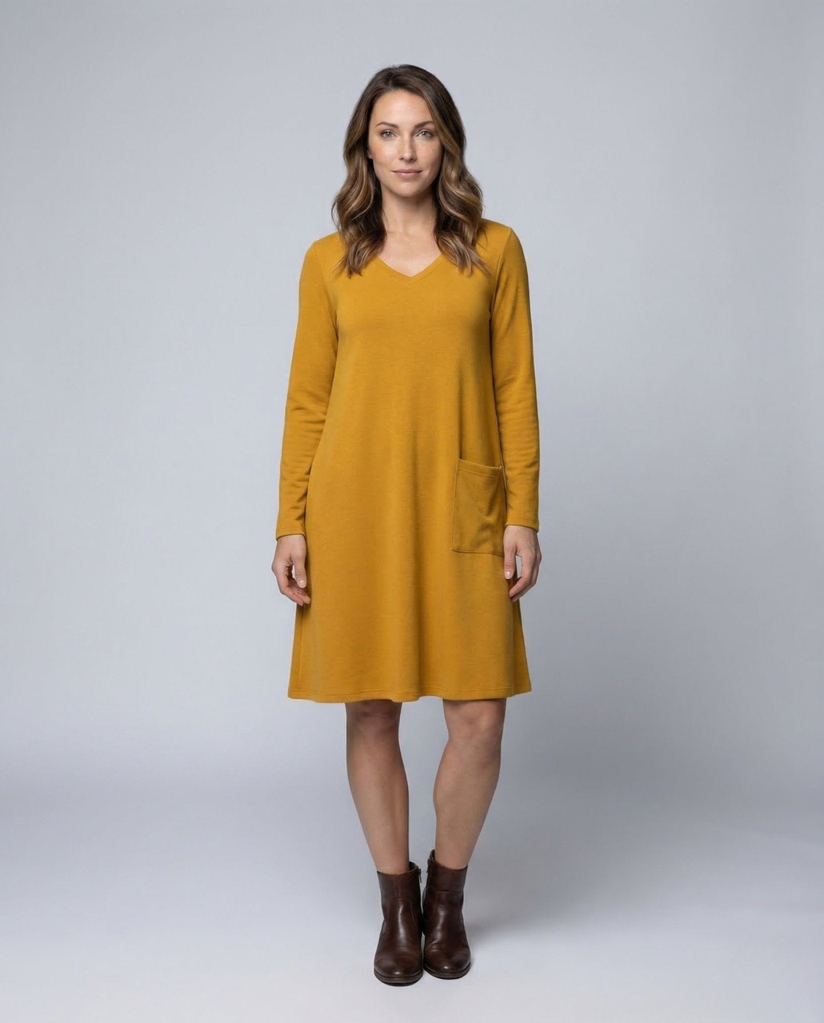 Women’s Knit Dress A - Line Long Sleeve Pockets - Chichicherry