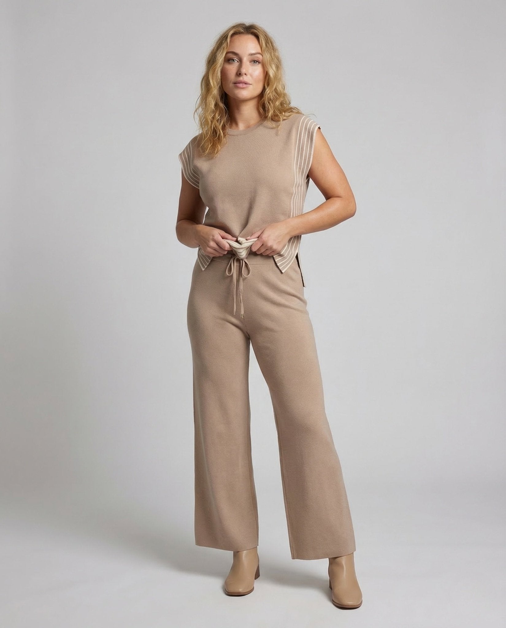 Women's Knit Set Top Culotte Pants - Chichicherry