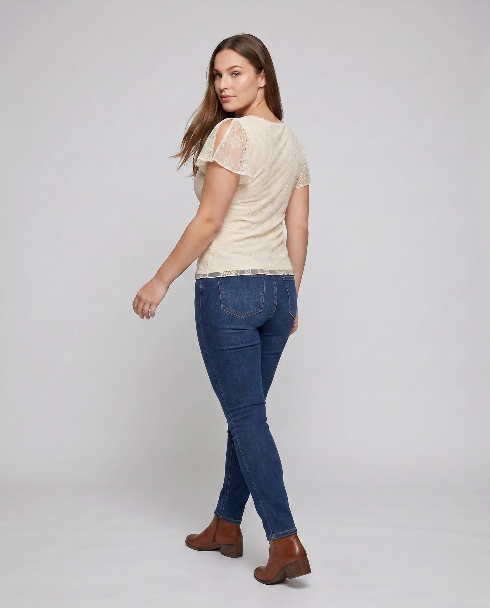 Women's lace blouse with ruffle details and elegant V-neck - Chichicherry