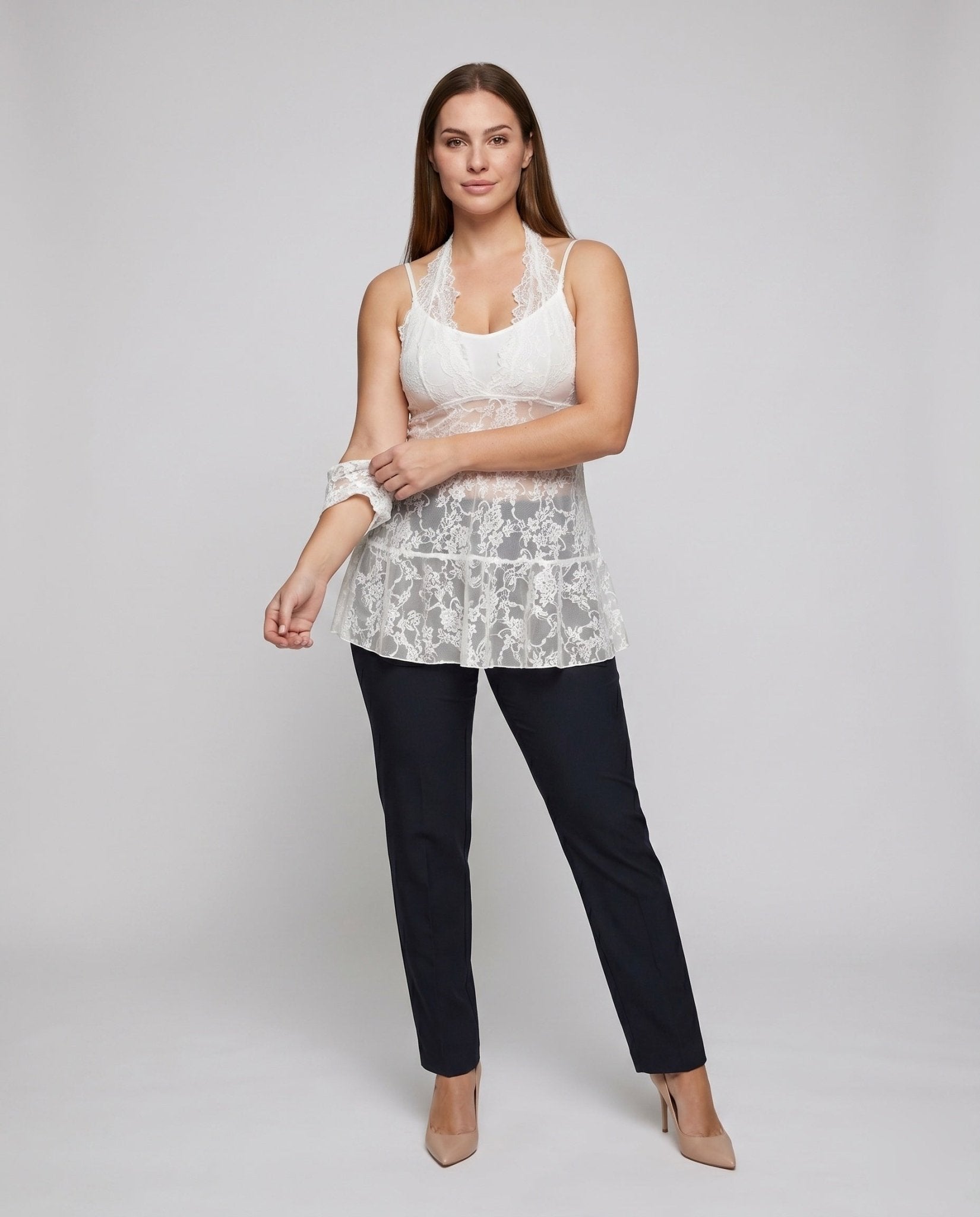 Women's lace nightdress with seductive V-neck and ruffle details - Chichicherry