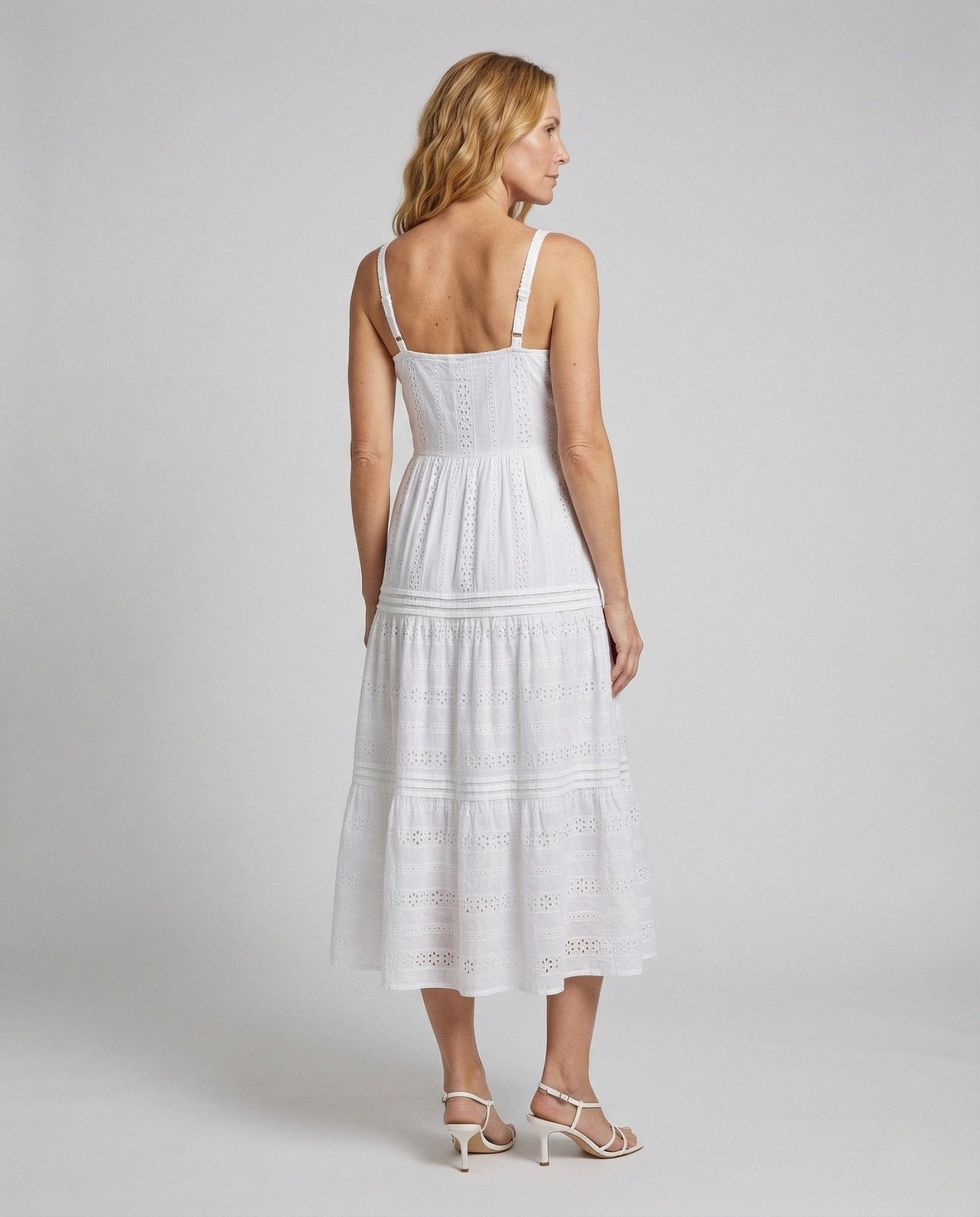 Women's Lace Tiered Dress with Spaghetti Straps - Chichicherry