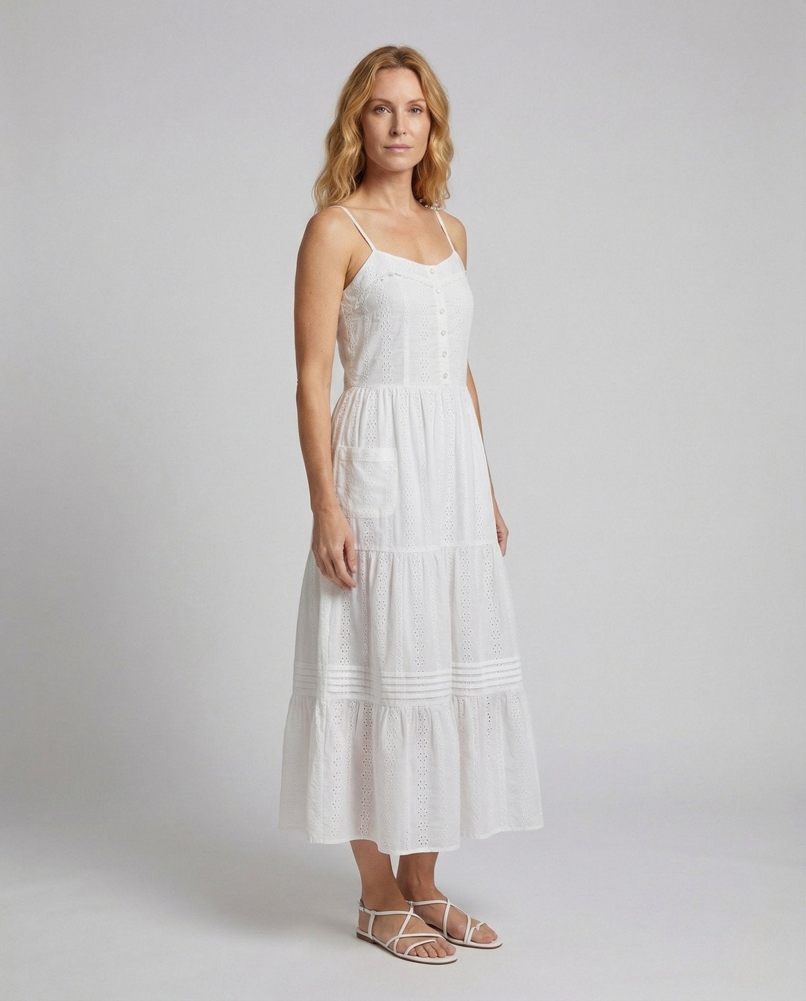 Women's Lace Tiered Dress with Spaghetti Straps - Chichicherry