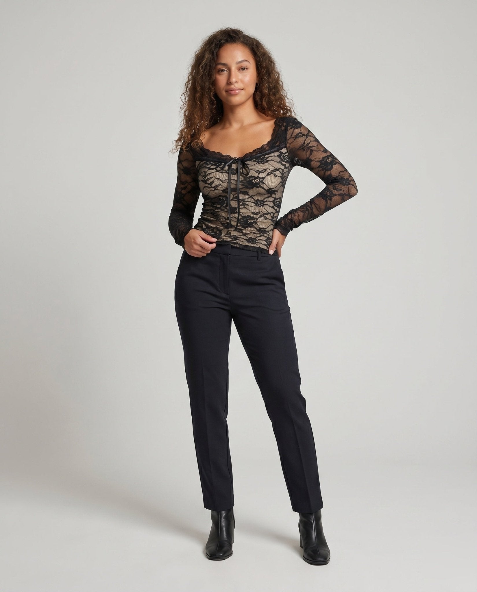 Women's lace top with deep V-neck and lacing detail - Chichicherry