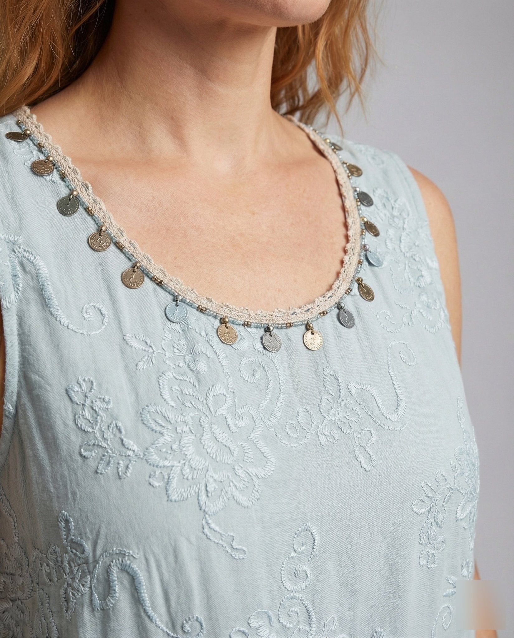 Women's Layered Midi Dress with Crochet Top - Chichicherry