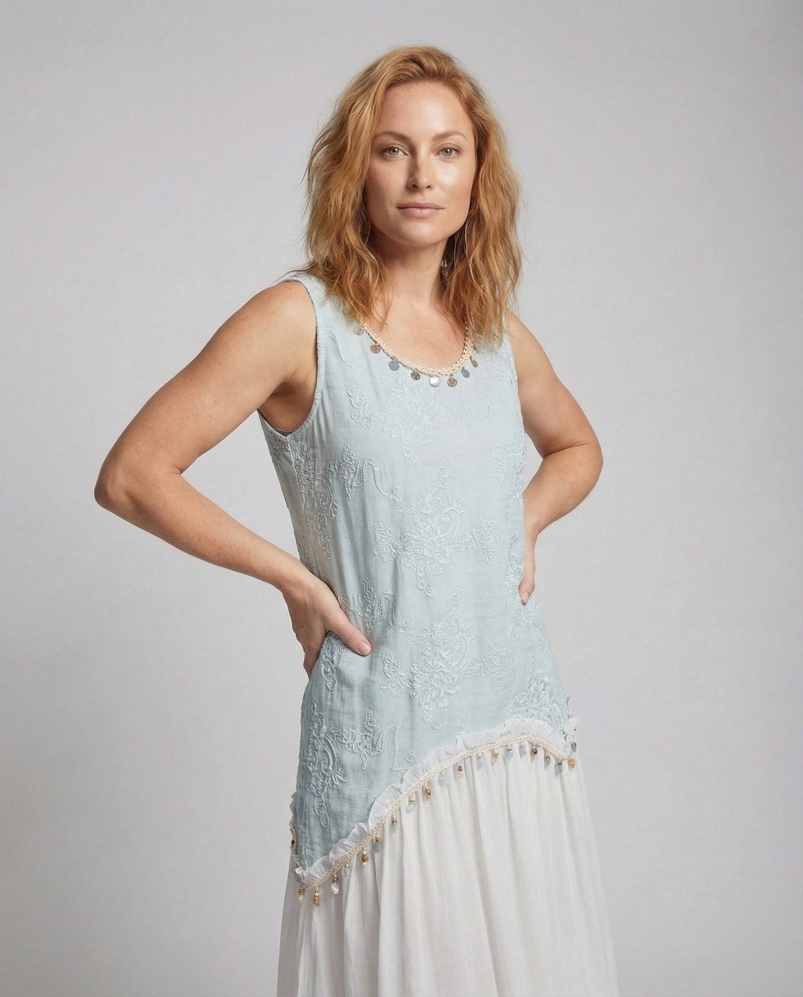 Women's Layered Midi Dress with Crochet Top - Chichicherry