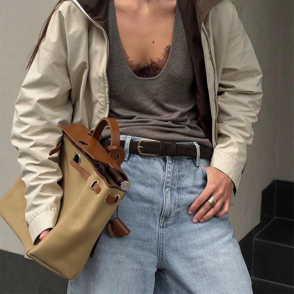 Women's Lightweight Bomber Jacket in Colorblock Style with High Stand-Up Collar Chichicherry - Chichicherry