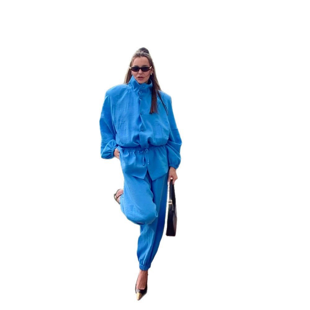 Women's lightweight casual jogging set with drawstring, stand-up collar, and elastic waistband Chichicherry - Chichicherry