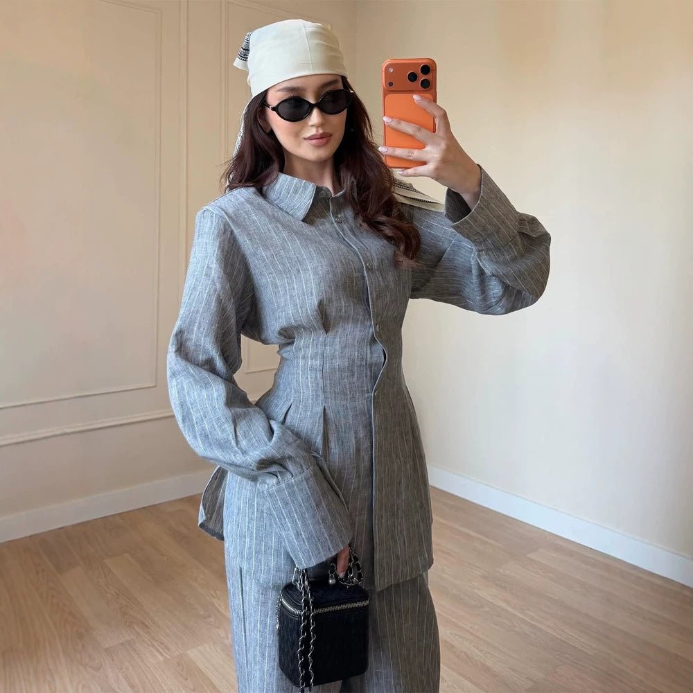 Women's Lightweight Linen Loungewear Set with Oversized Shirt and Wide Leg Pants Chichicherry - Chichicherry